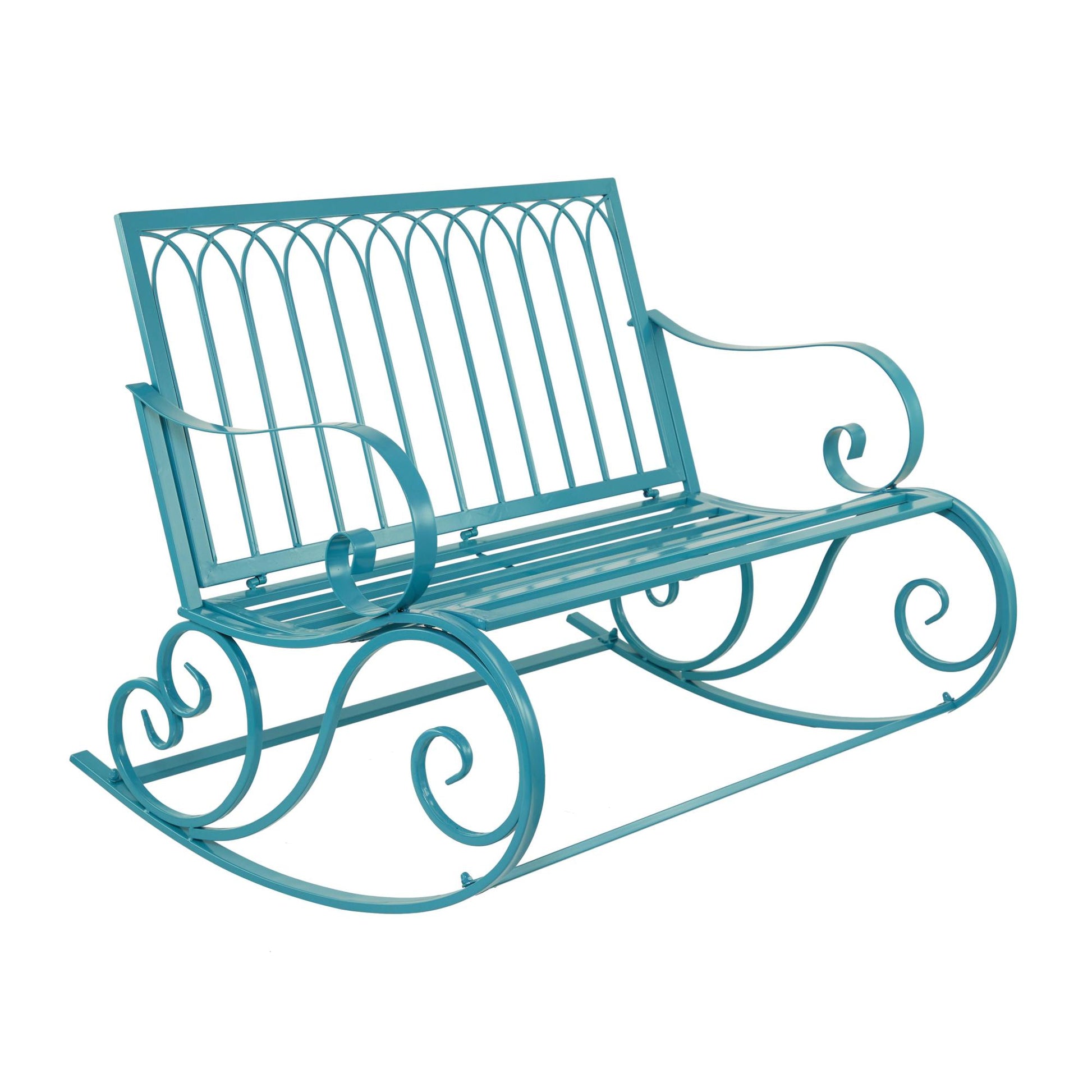Scroll Teal Metal Rocking Patio Outdoor Bench