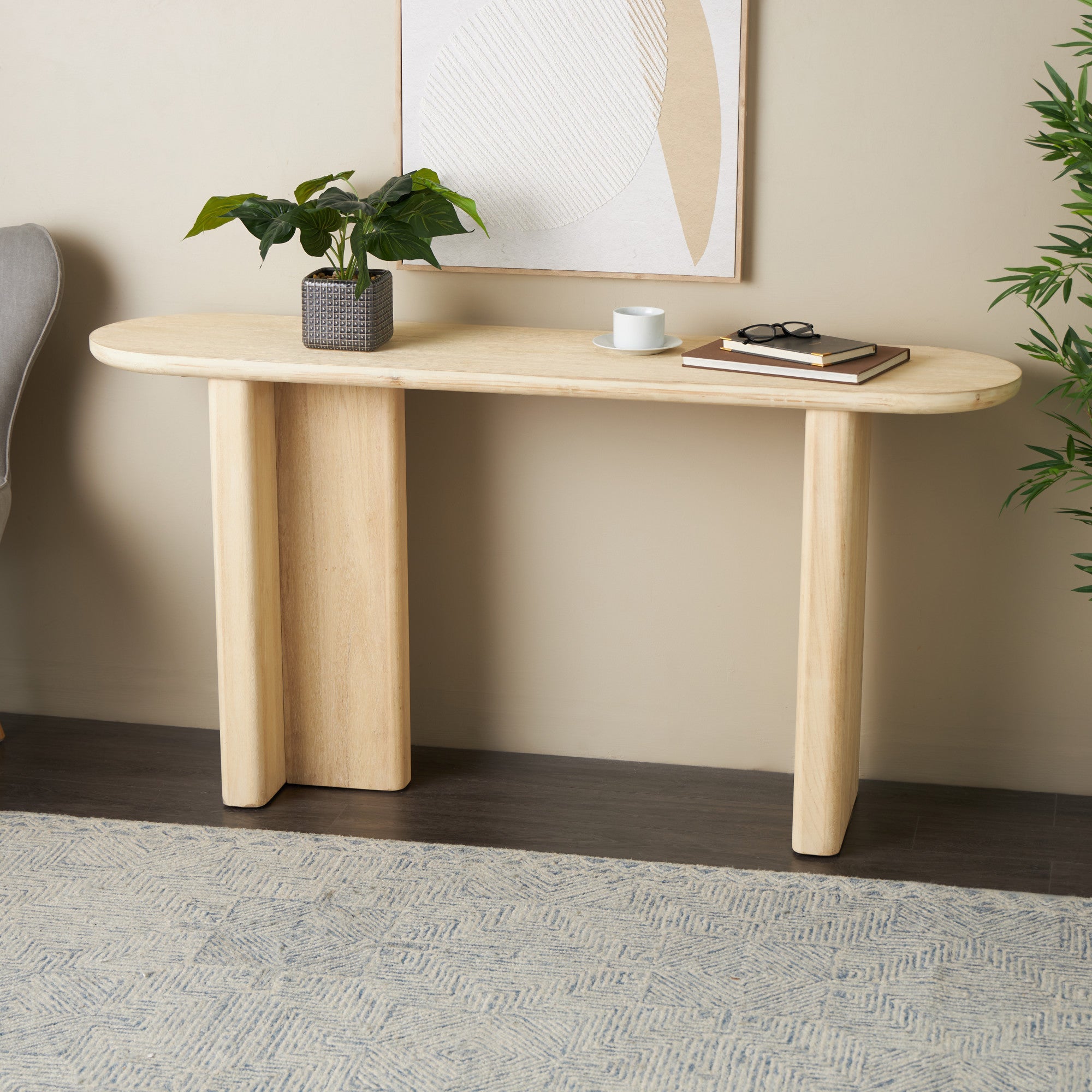 Light Brown Wood Handmade Living Room Console Table