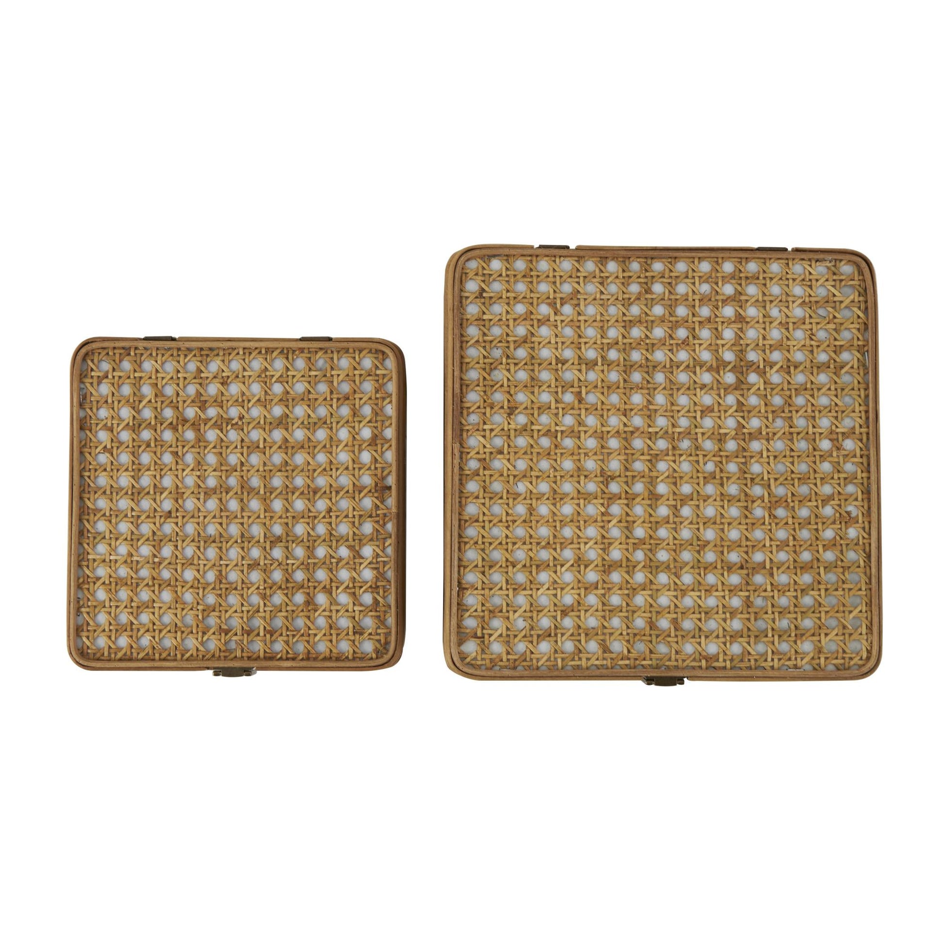 Set of 2 Brown Rattan Handmade Woven Rattan Decorative Box with Bronze Latches