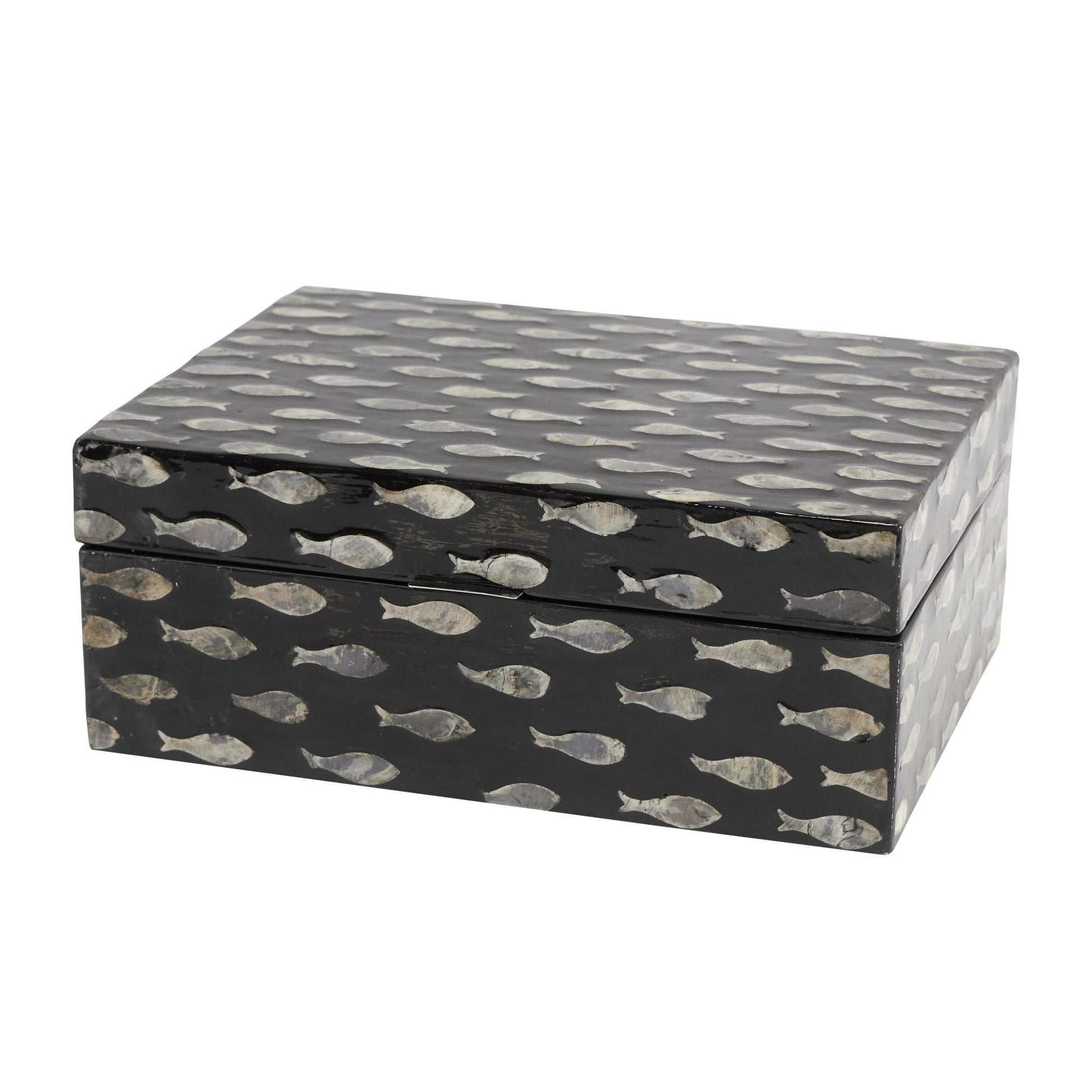 Set of 2 Floral Mother of Pearl Shell Decorative Box with Beige Accents