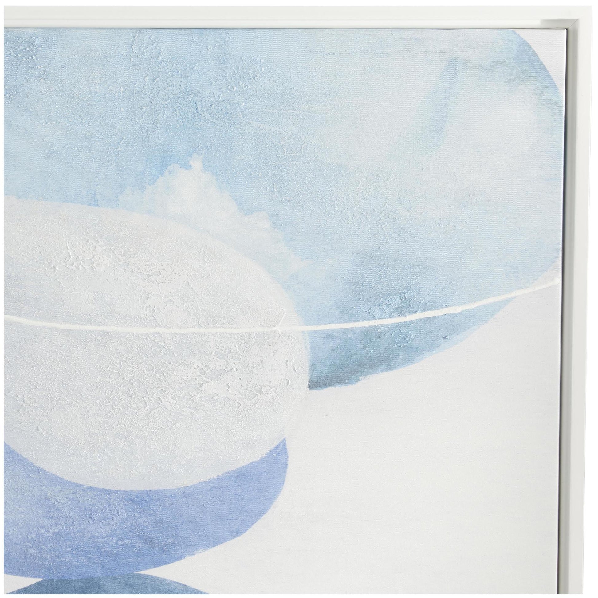Abstract Blue Canvas Textured Overlapping Circle Living Room Framed Wall Art with White Accents