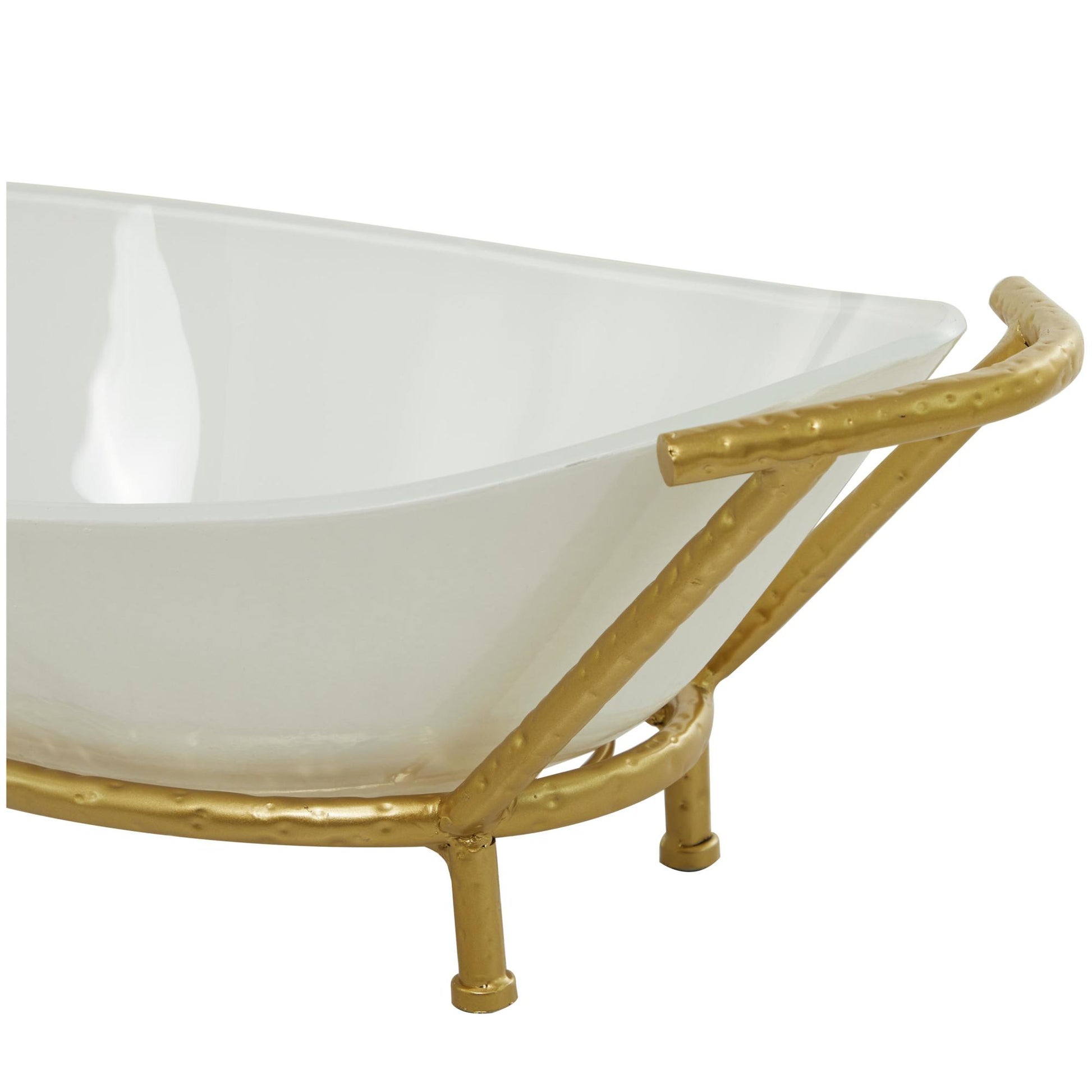CosmoLiving by Cosmopolitan Kitchen White Glass Decorative Serving Bowl with Gold Metal Stand