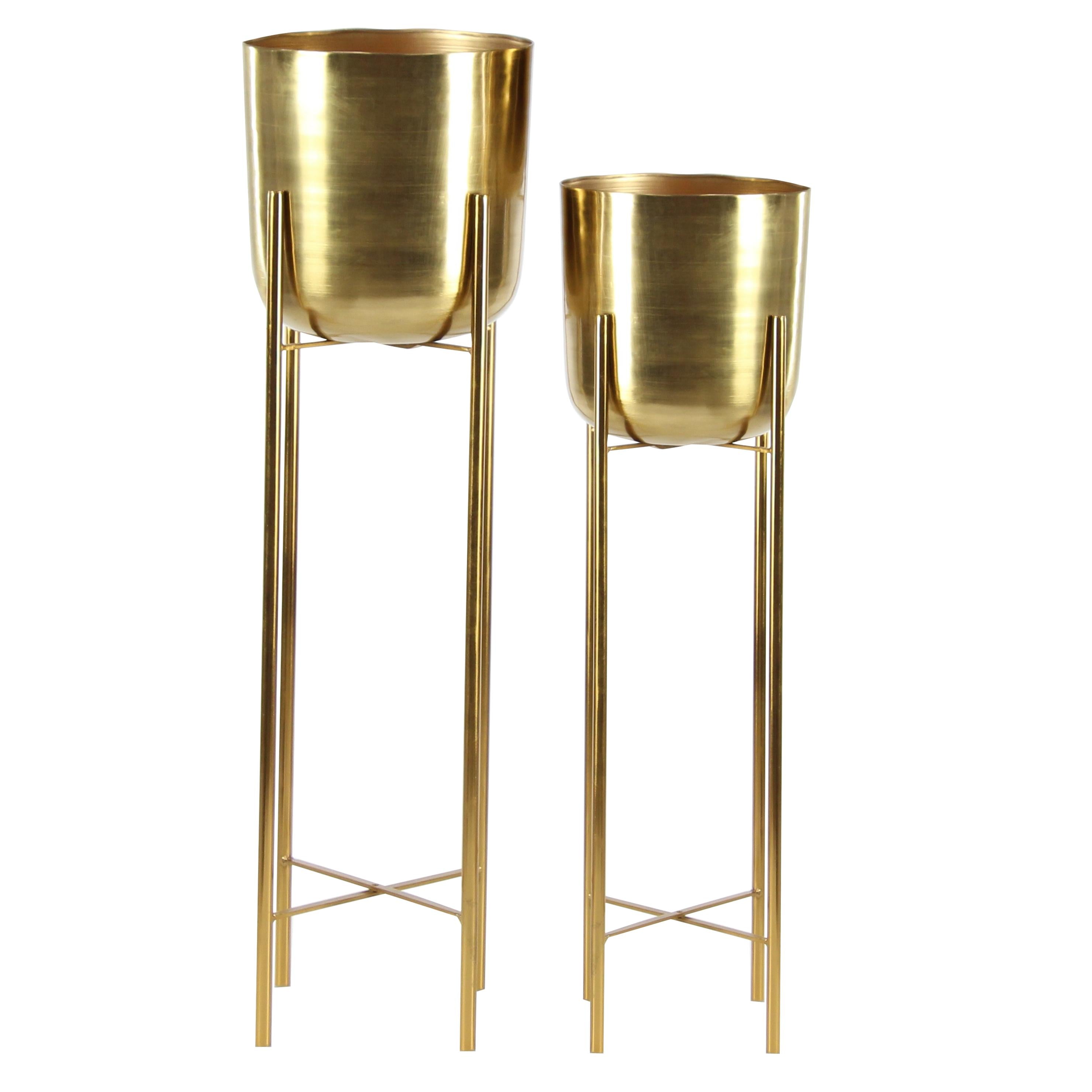 CosmoLiving by Cosmopolitan Set of 2 Metal Tall Dome Indoor Outdoor Planter with Removable Stand