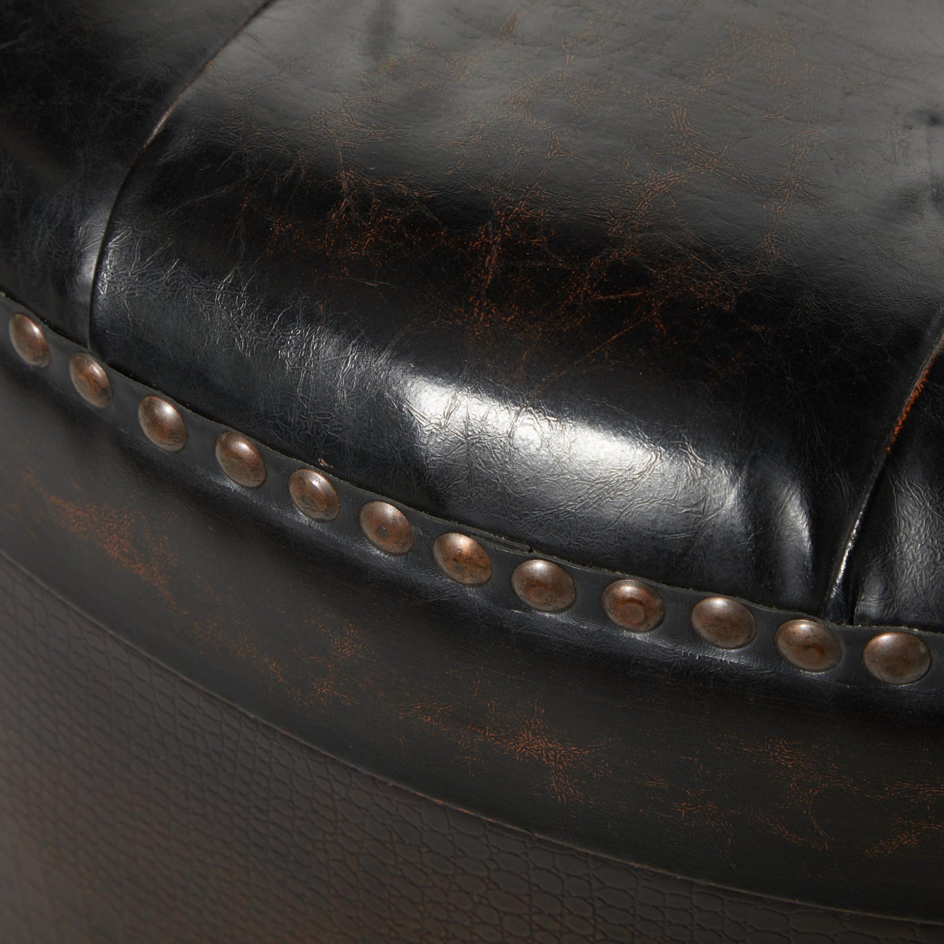 Set of 3 Dark Brown Wooden Room Storage Ottoman with Tufted Top