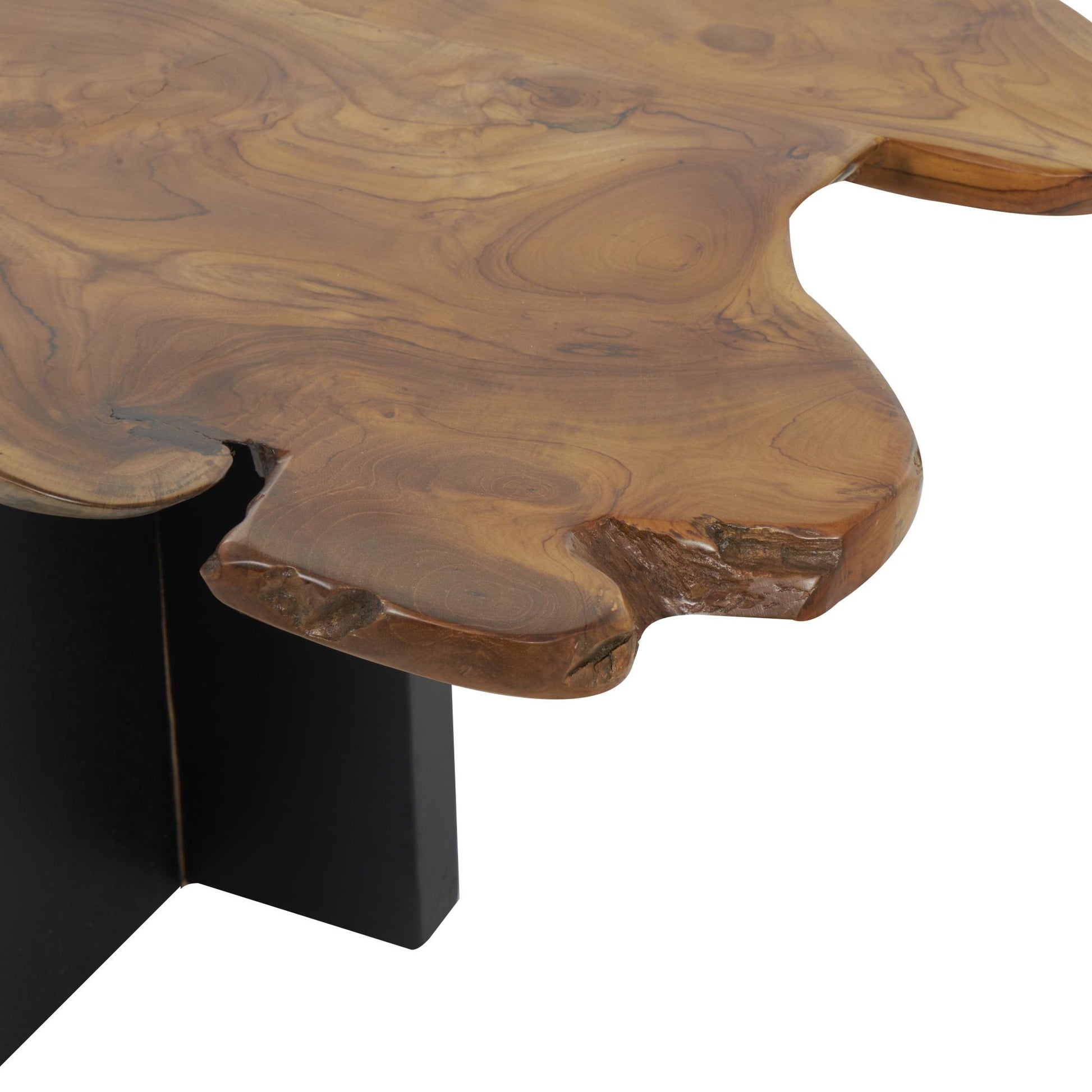 Brown Teak Wood Handmade Living Room Coffee Table with Brown Live Edge Tabletop