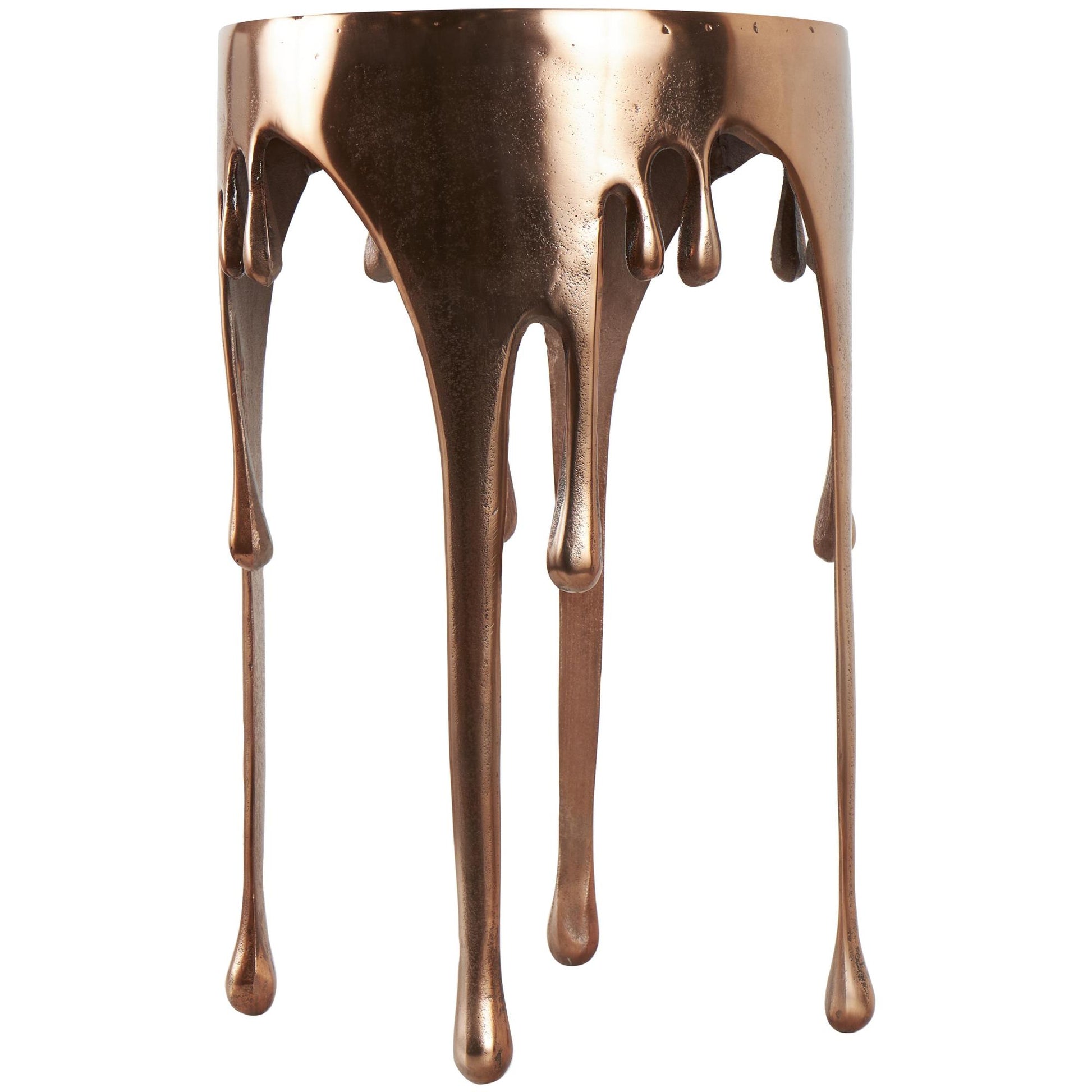 Abstract Aluminum Metal Drip Side End Accent Table with Melting Design and Shaded Glass Top