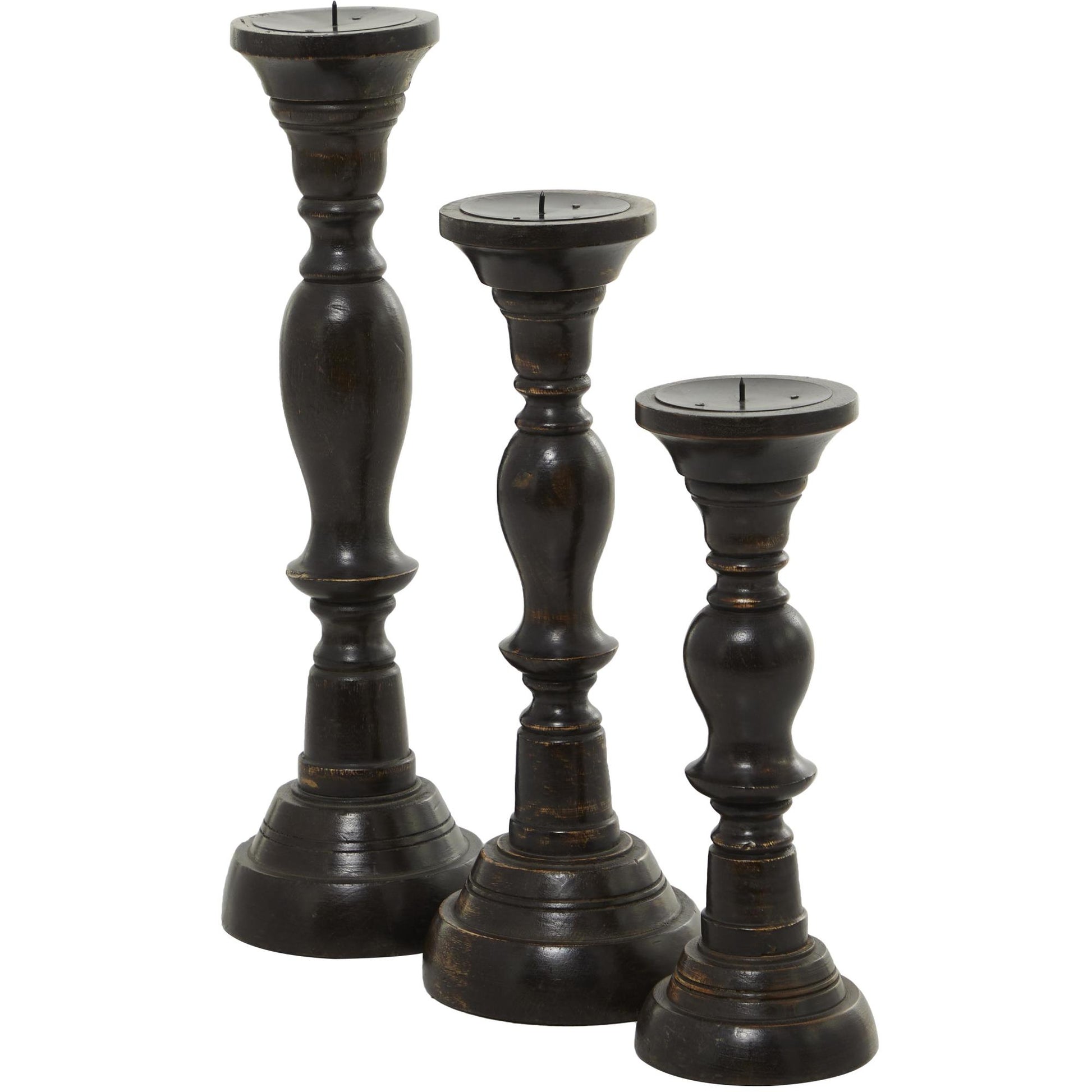 Set of 3 Black Mango Wood Decorative Candle Holder