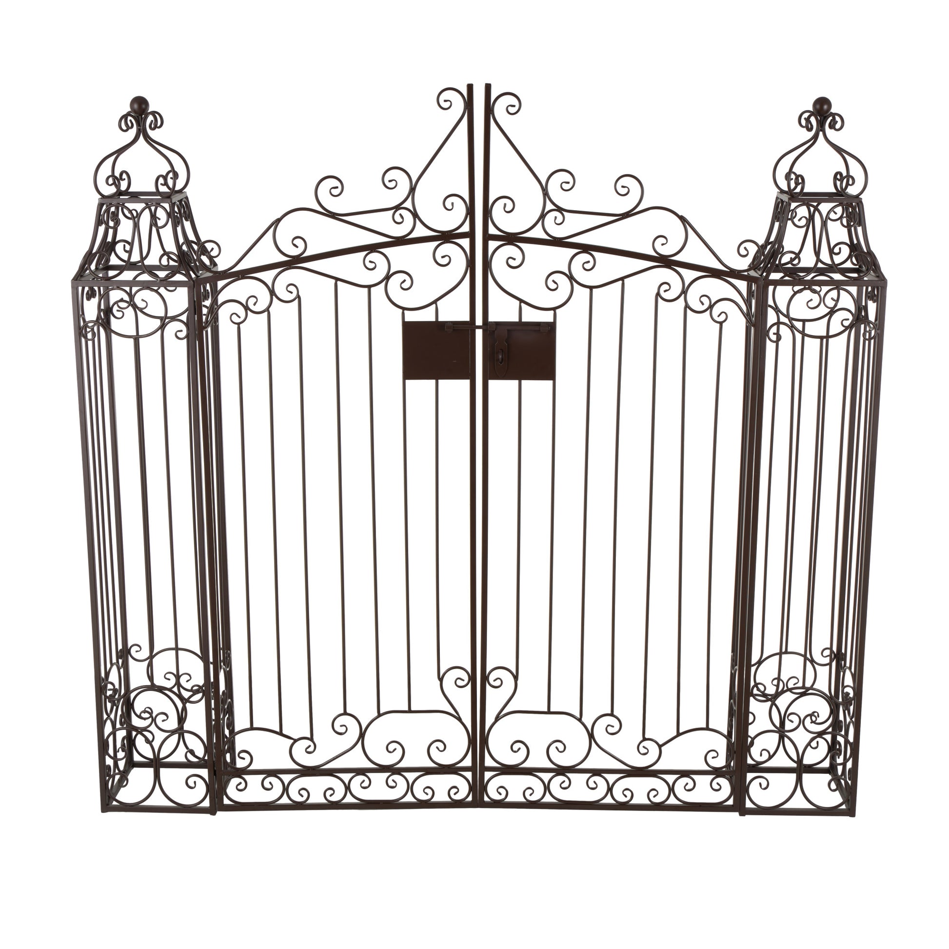 Scroll Dark Brown Metal Indoor Outdoor Arched Gate Indoor Outdoor Garden Arbor with Latch Lock Closure