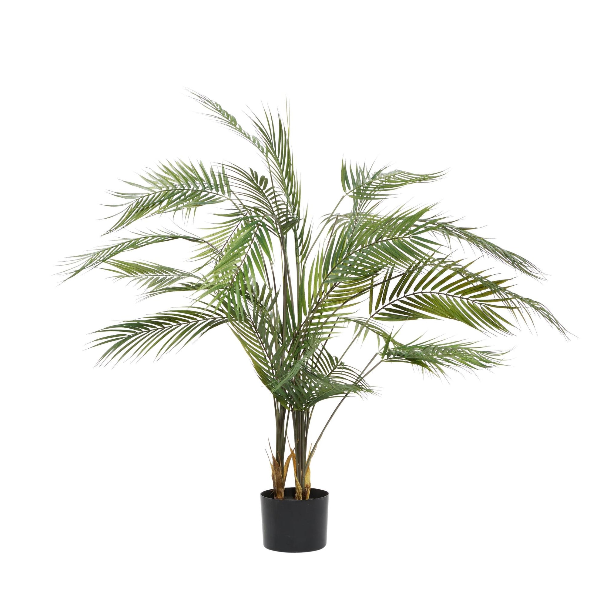 Kwai Palm Green Faux Foliage Indoor Outdoor Artificial Plant with Realistic Leaves and Black Round Pot