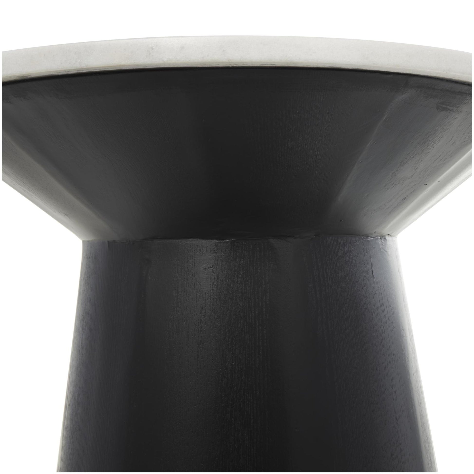 Geometric White Marble Side End Accent Table with Black Wooden Base