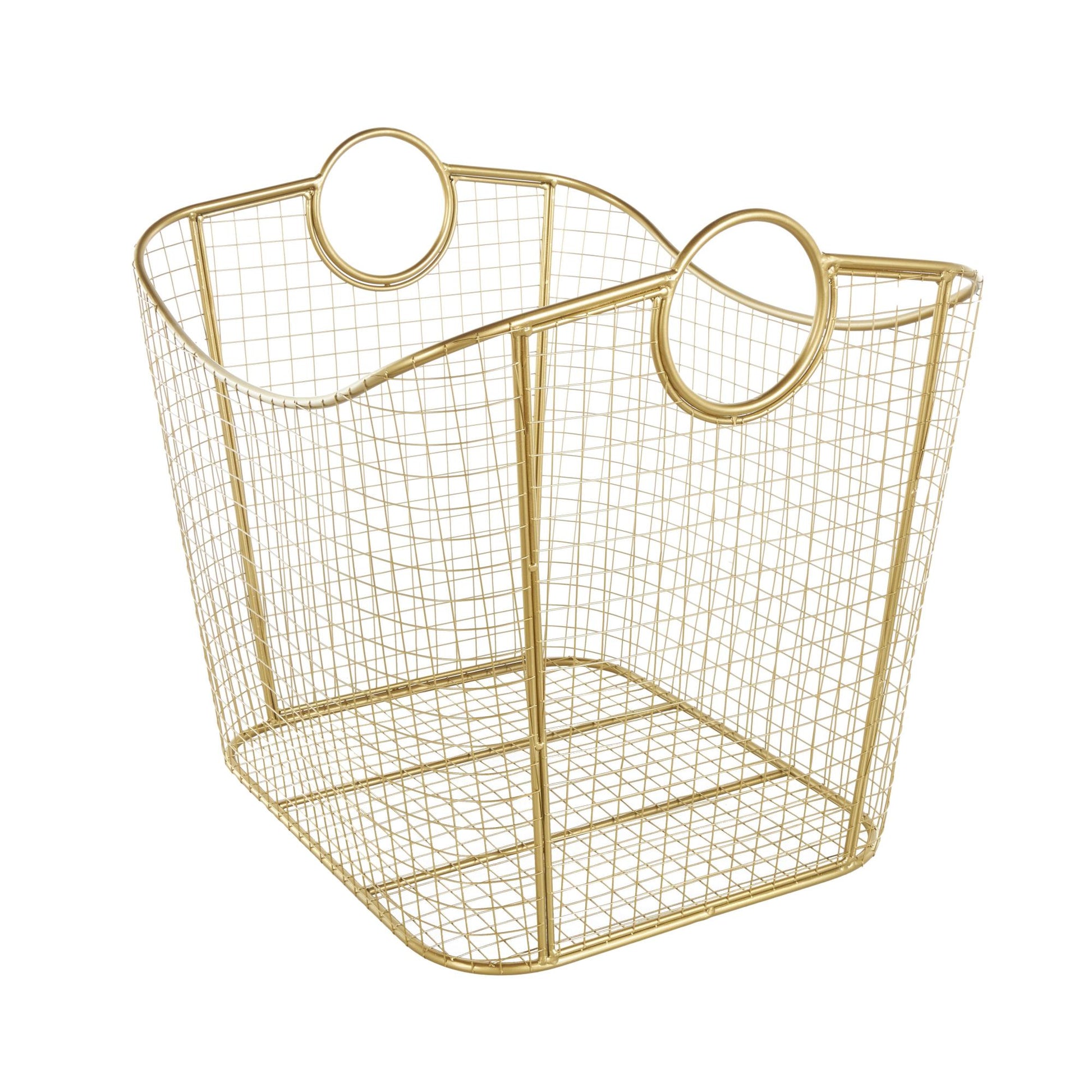 Metal Large Open Frame Wire Grid Decorative and Functional Storage Basket with Curved Sides and Ring Handles 30" x 20" x 20"