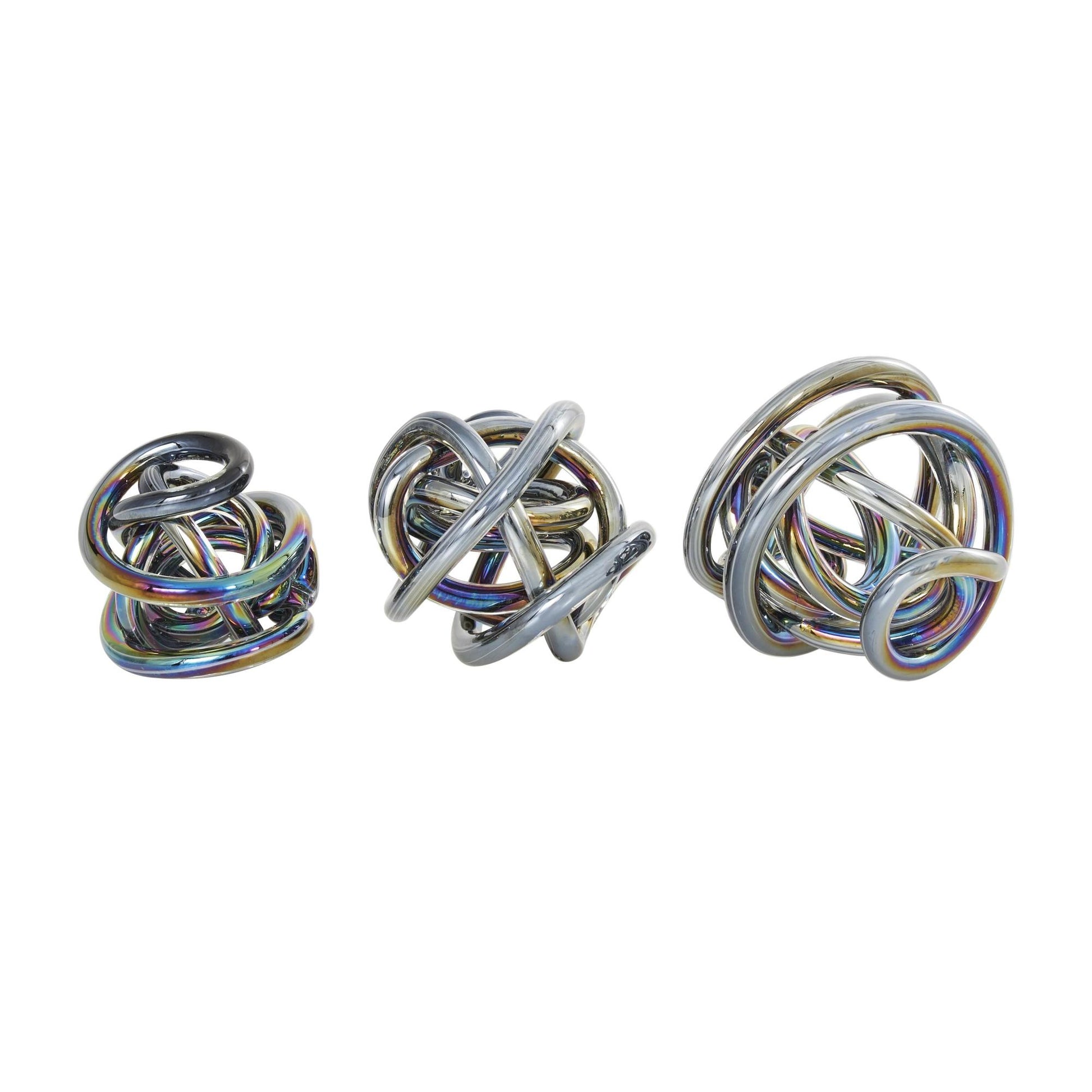 Set of 3 Knot Glass Handmade Knotted Ball Decorative Sculpture