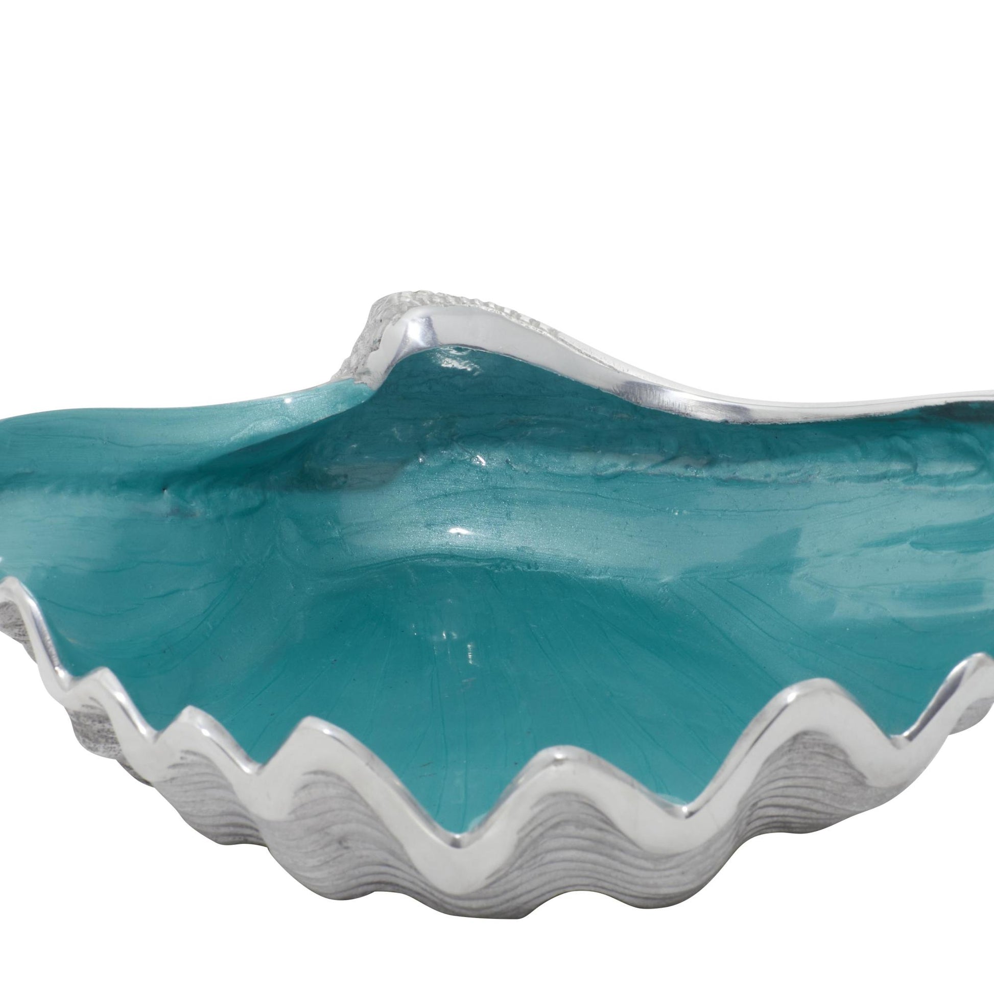 Shell Teal Aluminum Metal Shell Decorative Serving Bowl with Enamel Interior