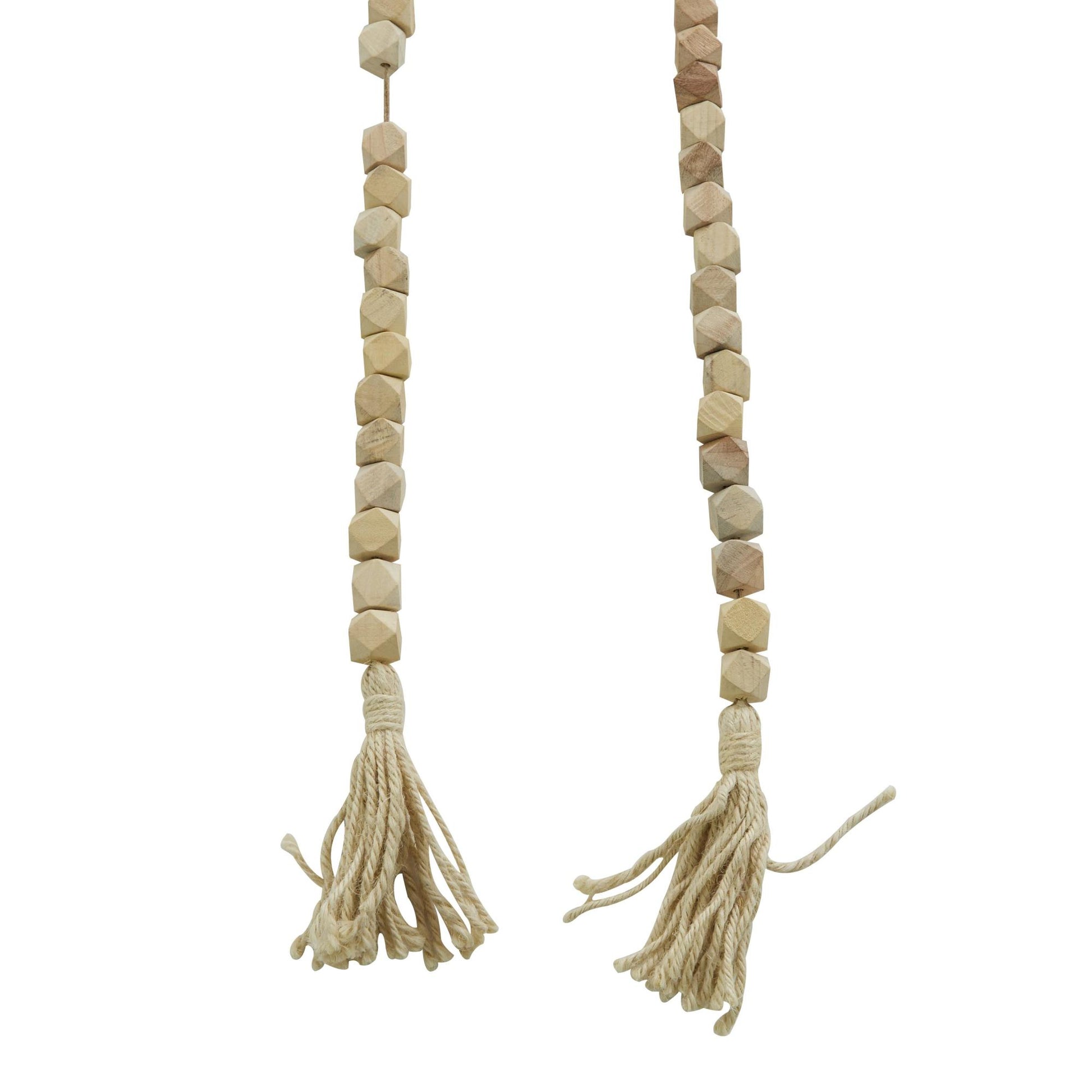 Mango Wood Handmade Hexagon Carved Geometric Long Beaded Garland with Tassel