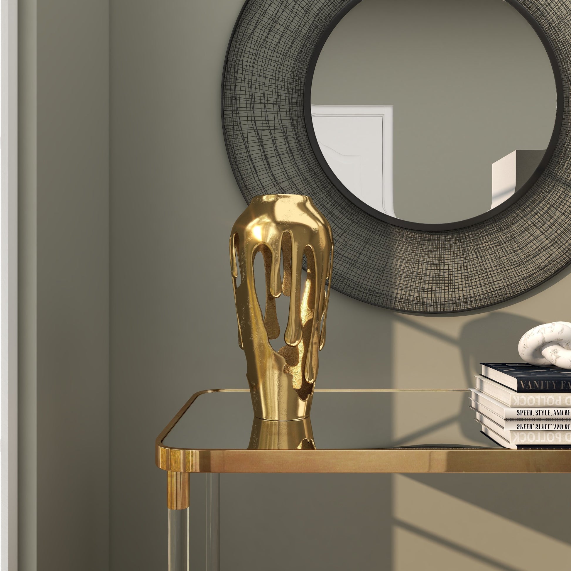 Abstract Aluminum Metal Drip Decorative Vase with Melting Designed Body