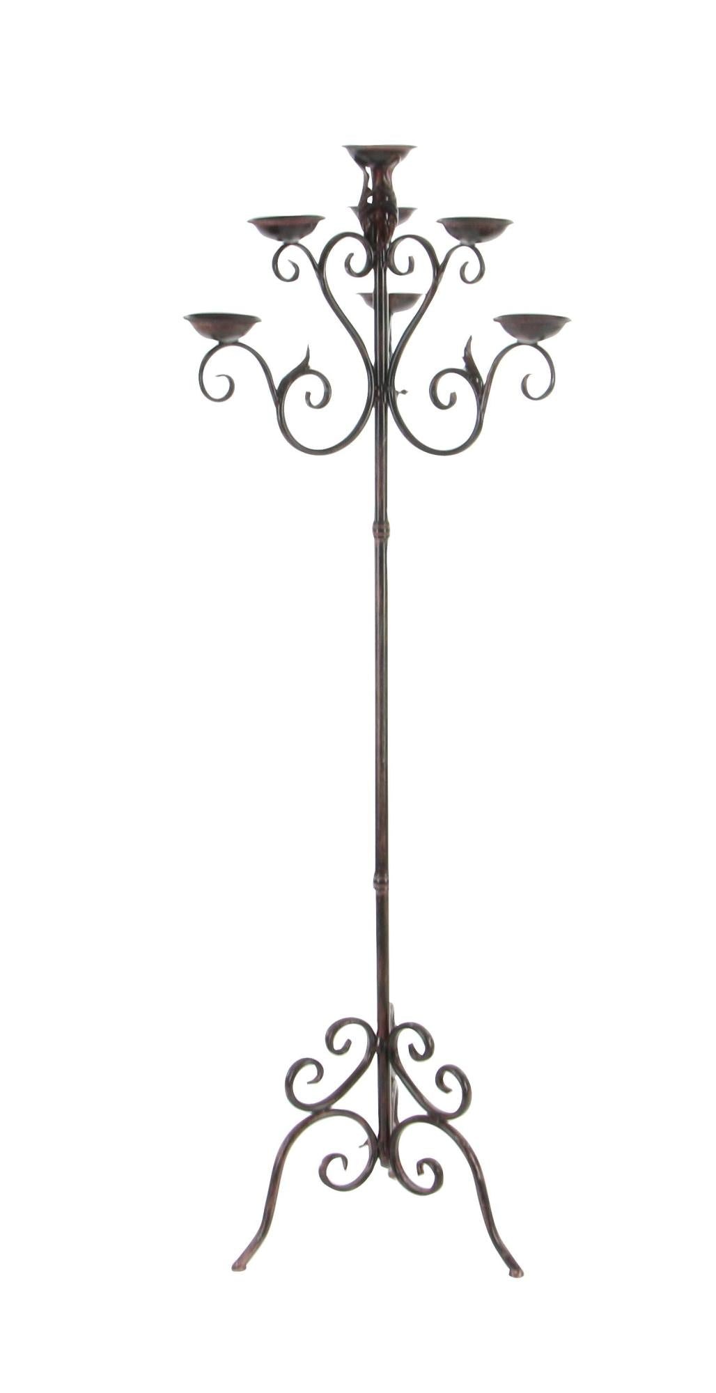 Scroll Brown Metal Tall Decorative Candelabra