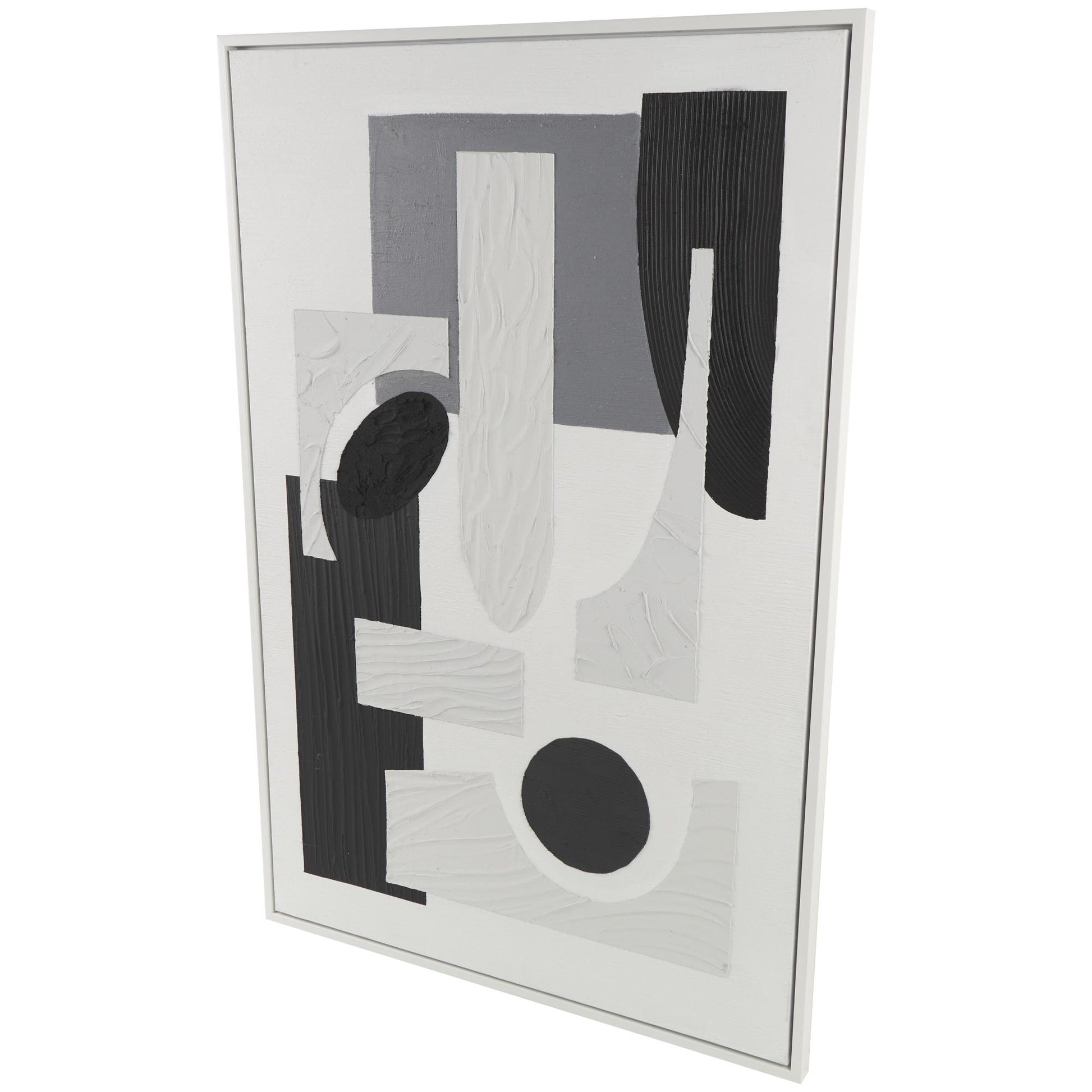 Geometric Canvas Textured Living Room Framed Wall Art with Various Shapes and White Accents