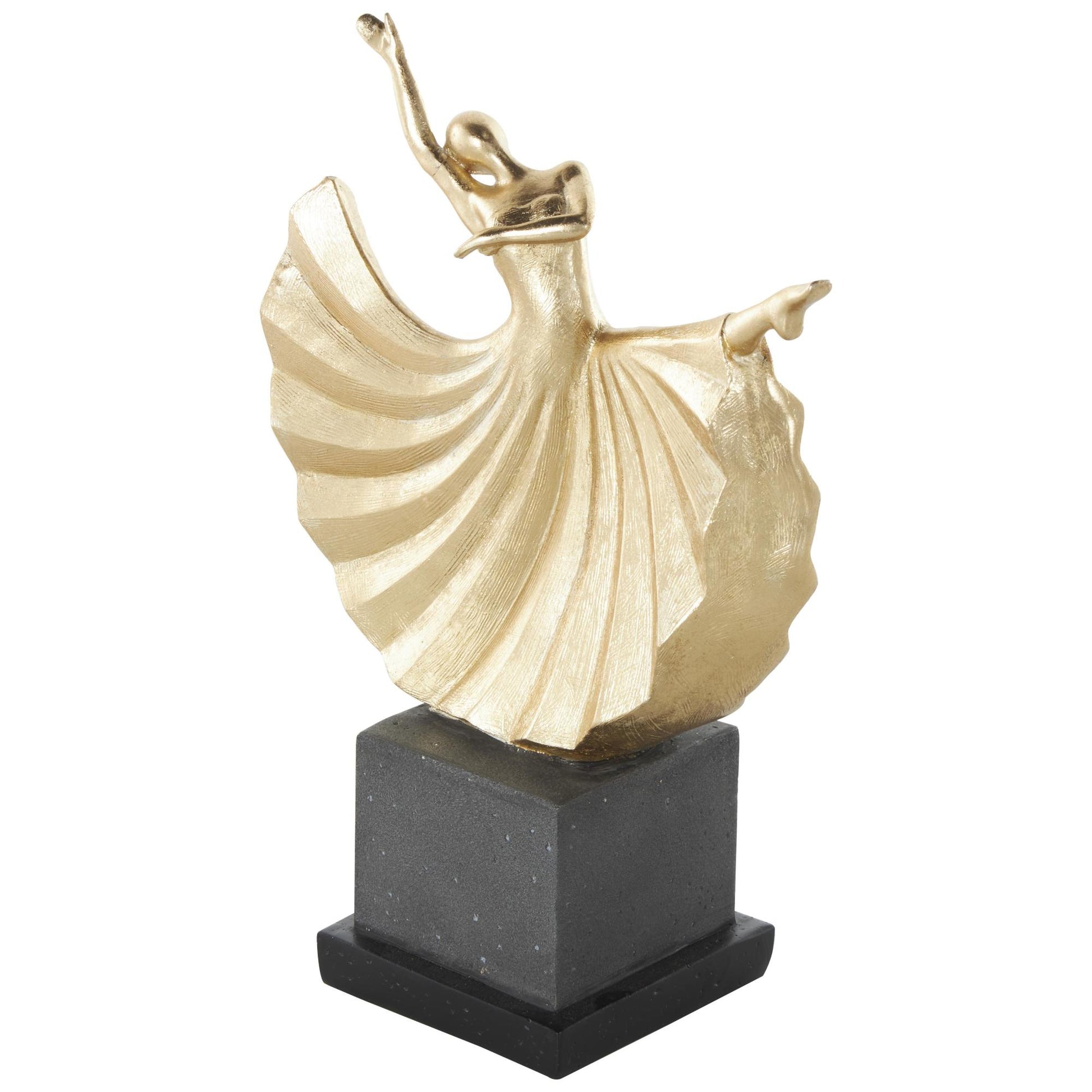 Dancer Gold Polystone Decorative Sculpture with Black Square Base