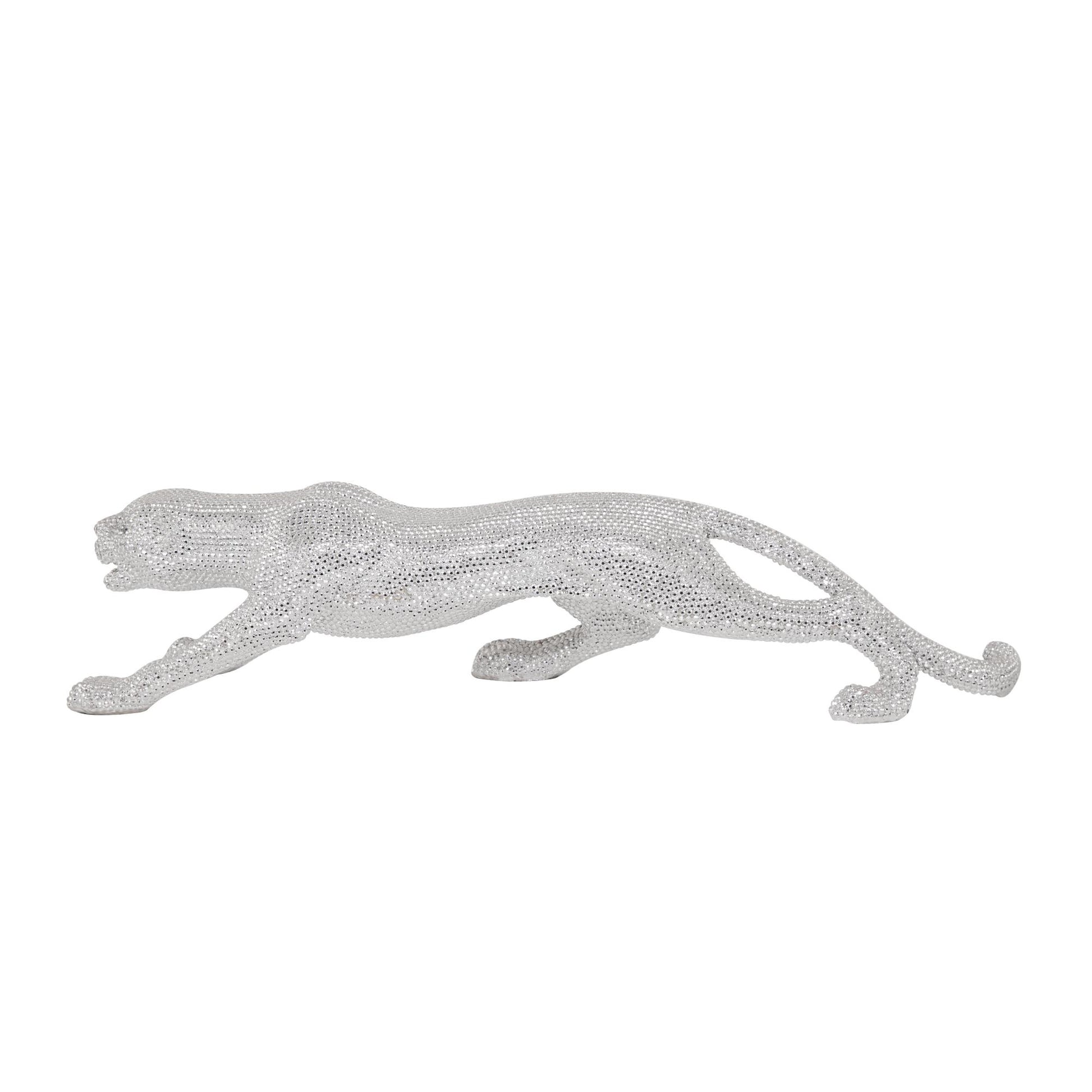 Leopard Polystone Floor Decorative Sculpture with Carved Faceted Diamond Exterior 42" x 11" x 11"