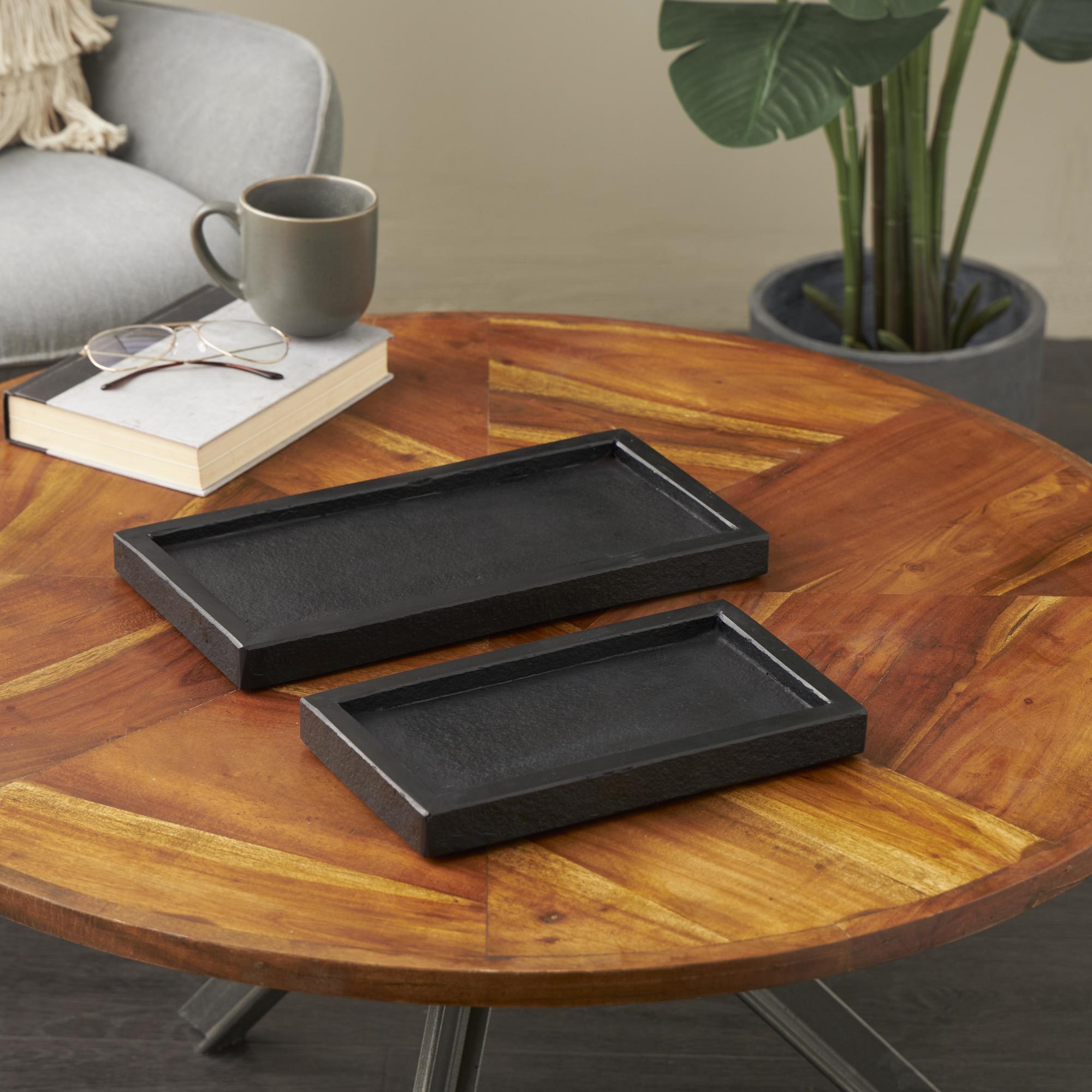 Set of 2 Marble Minimalistic Textured Square Living Room Decor Tray Set of 2 10", 8"W