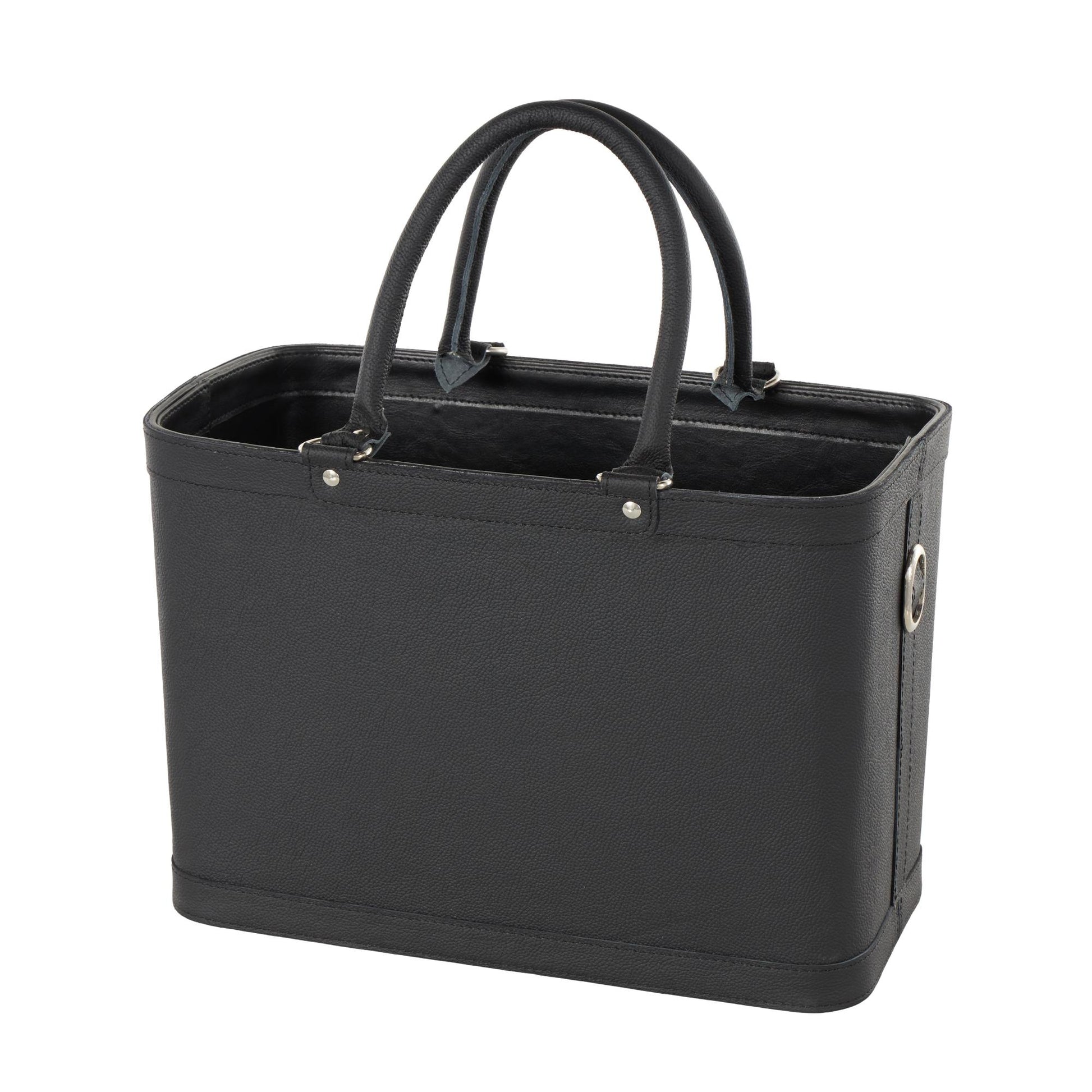 Black Leather Handmade Box Style Single Slot Decorative Magazine Holder with Arched Handles