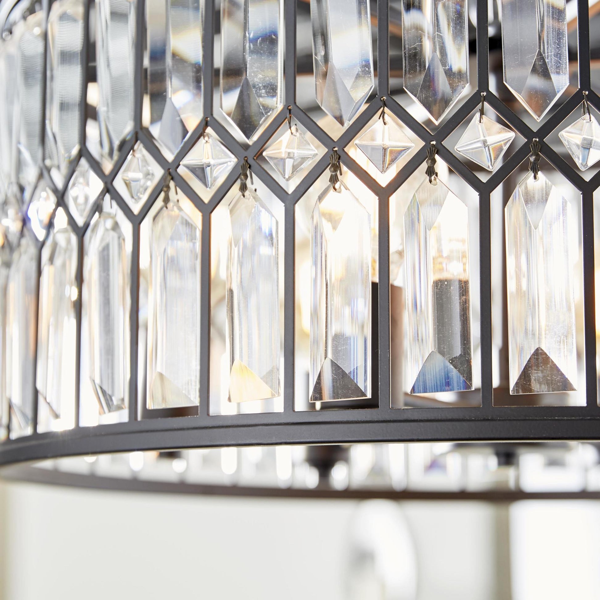 Geometric Black Metal Crystal Embellished 6 Light Room Chandelier with Link Chain