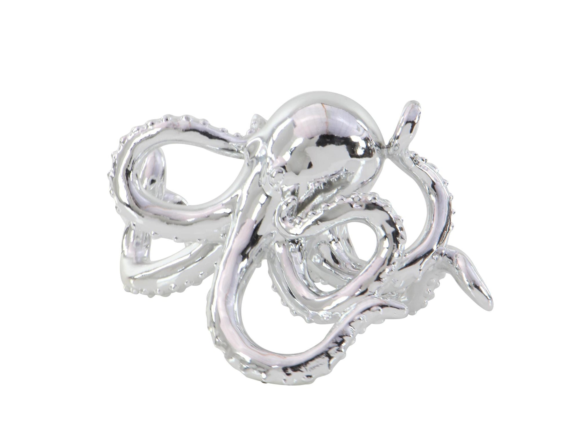 Octopus Silver Polystone Decorative Sculpture with Long Tentacles and Suctions Detailing