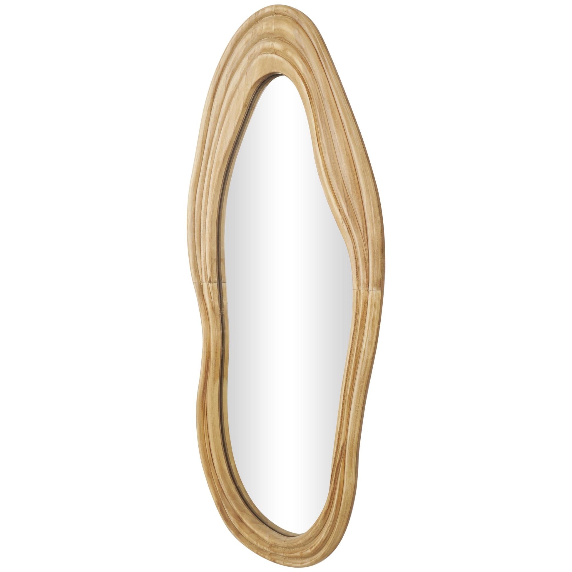 Abstract Brown Wood Wavy Room Wall Mirror with Dimensional Carved Frame