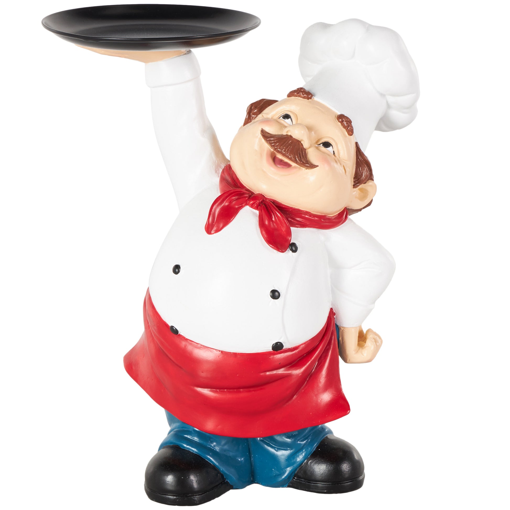 Chef White Polystone Kitchen Decorative Figurine Decorative Sculpture with Black Tray