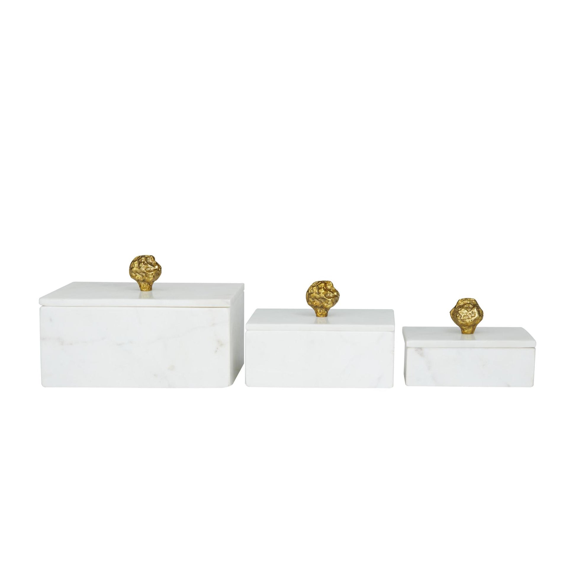 Set of 3 Marble Decorative Box with Textured Aluminum Knobs Set of 3 9", 7", 6"W
