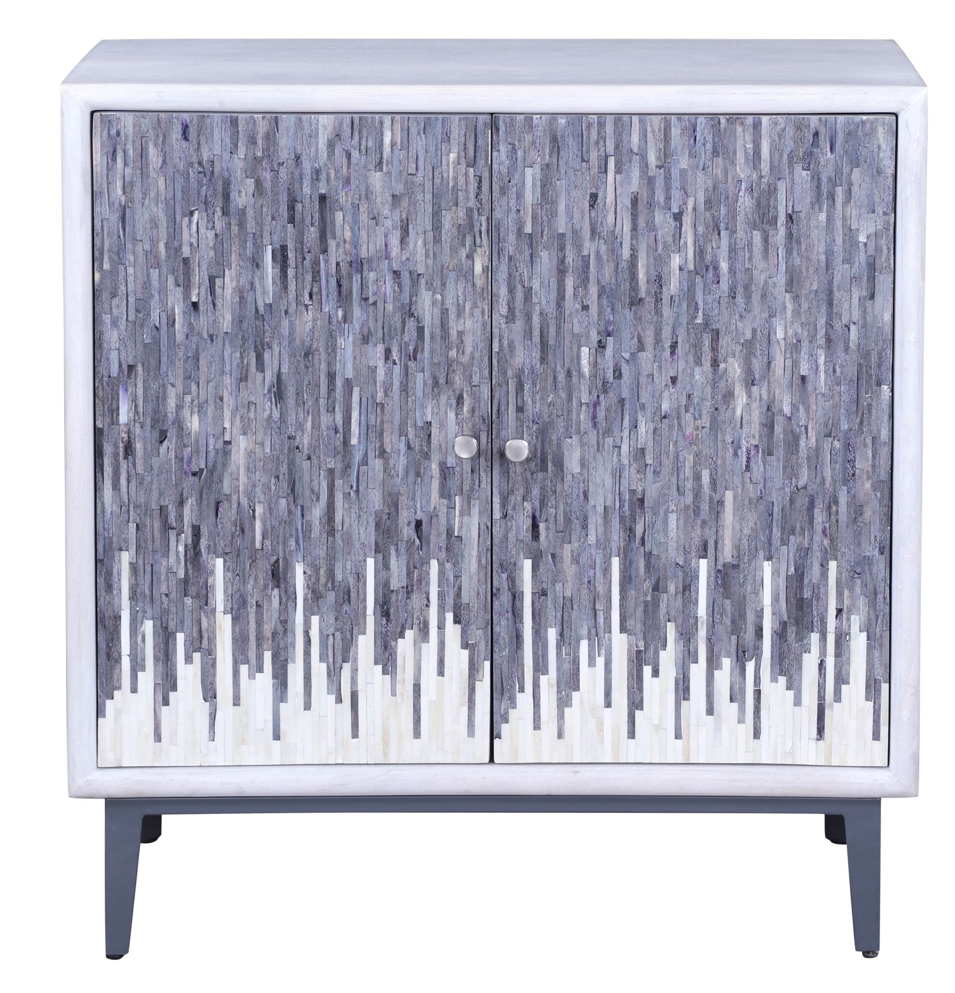 Abstract White Mango Wood Handmade Sandwashed 2 Door Room Cabinet with Sapphire Blue Drip Doors and Oxford Gray Base
