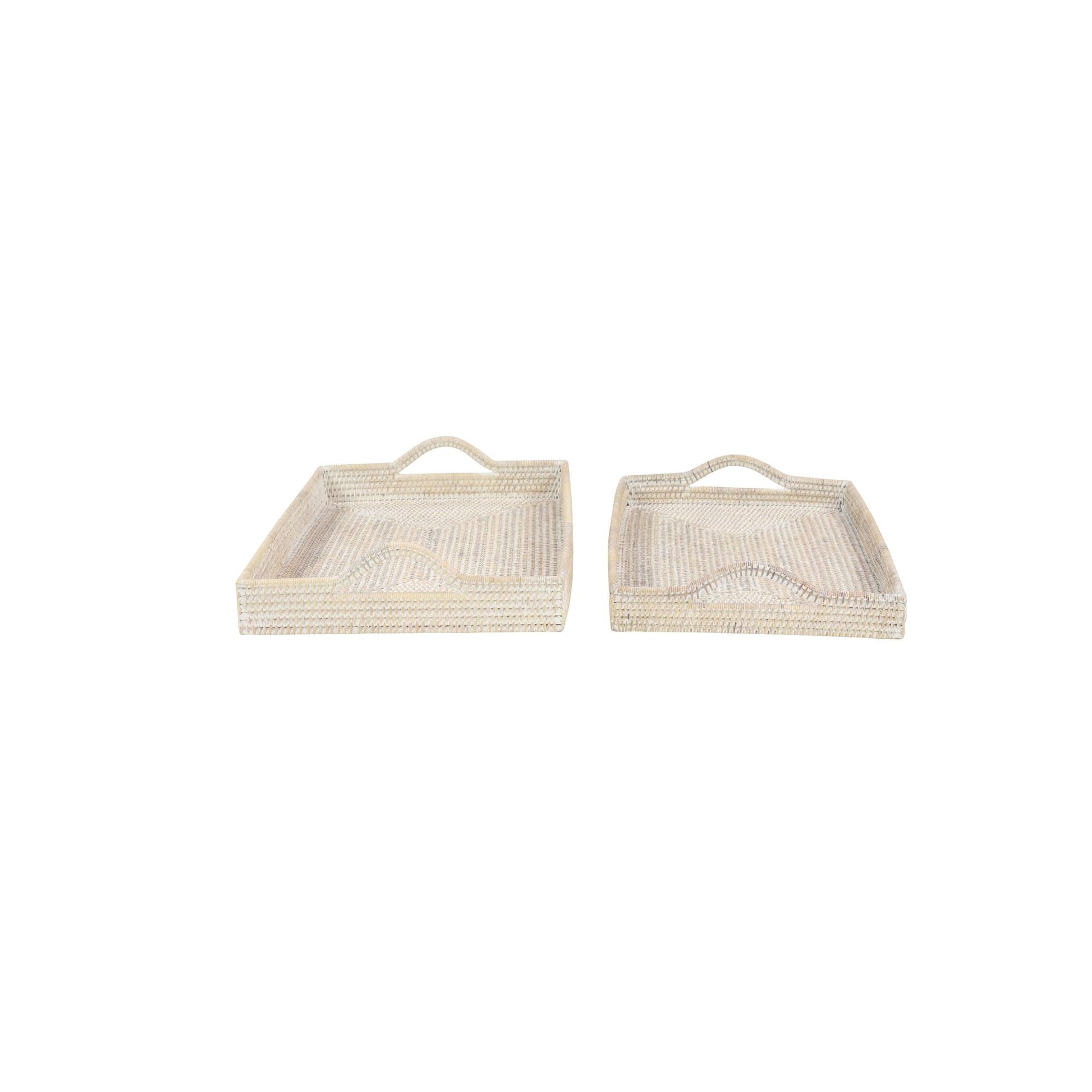 Set of 2 Rattan Large Rectangular Woven Living Room Decor Tray