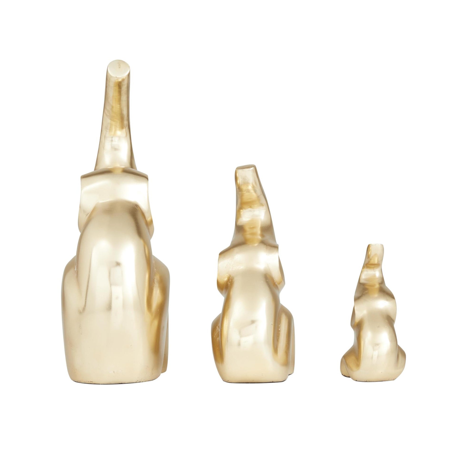Set of 3 Elephant Gold Aluminum Metal Decorative Sculpture