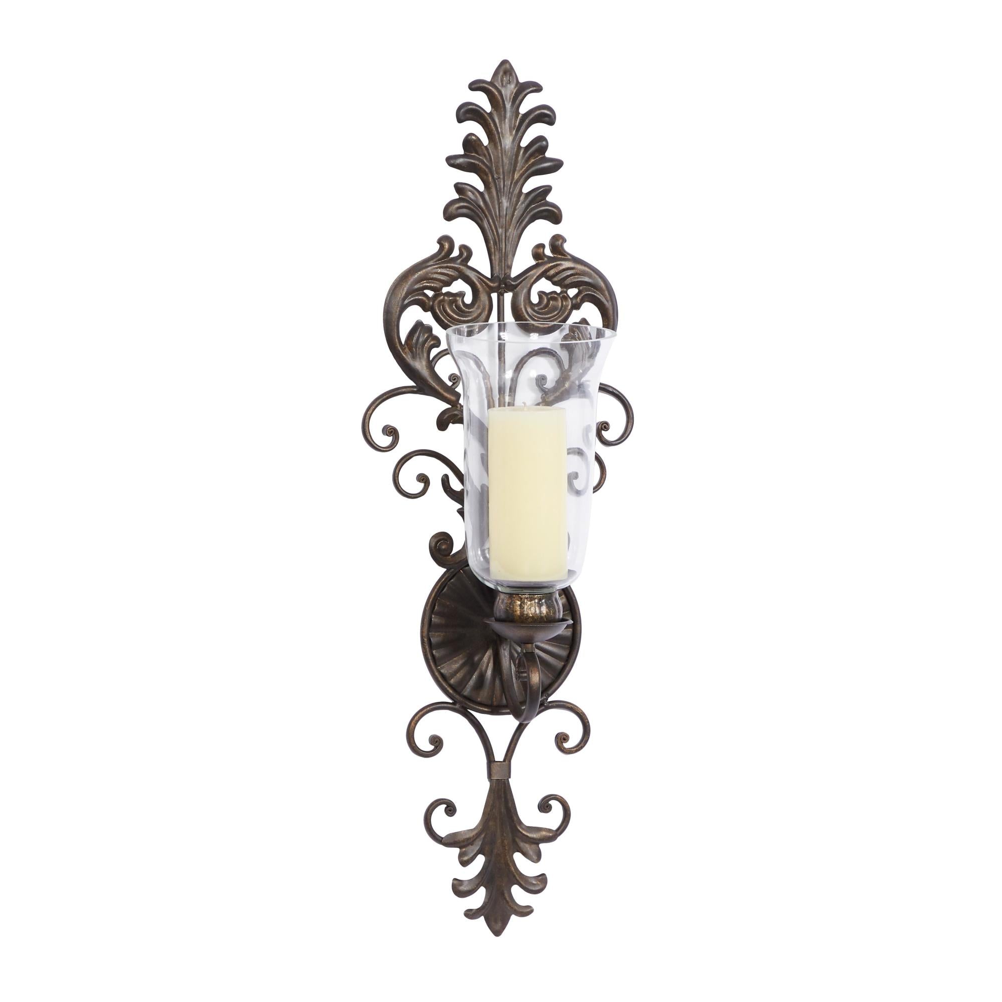 Scroll Bronze Metal Weathered Indoor Outdoor Wall Sconce