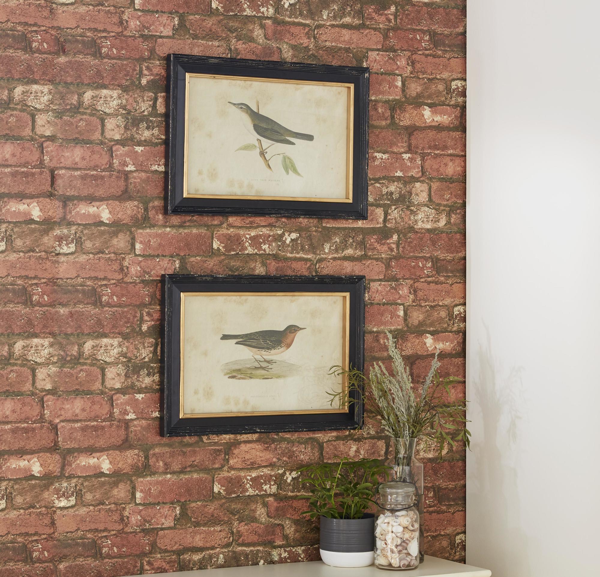Set of 2 Bird Black Wood Living Room Framed Wall Art with Black Frame