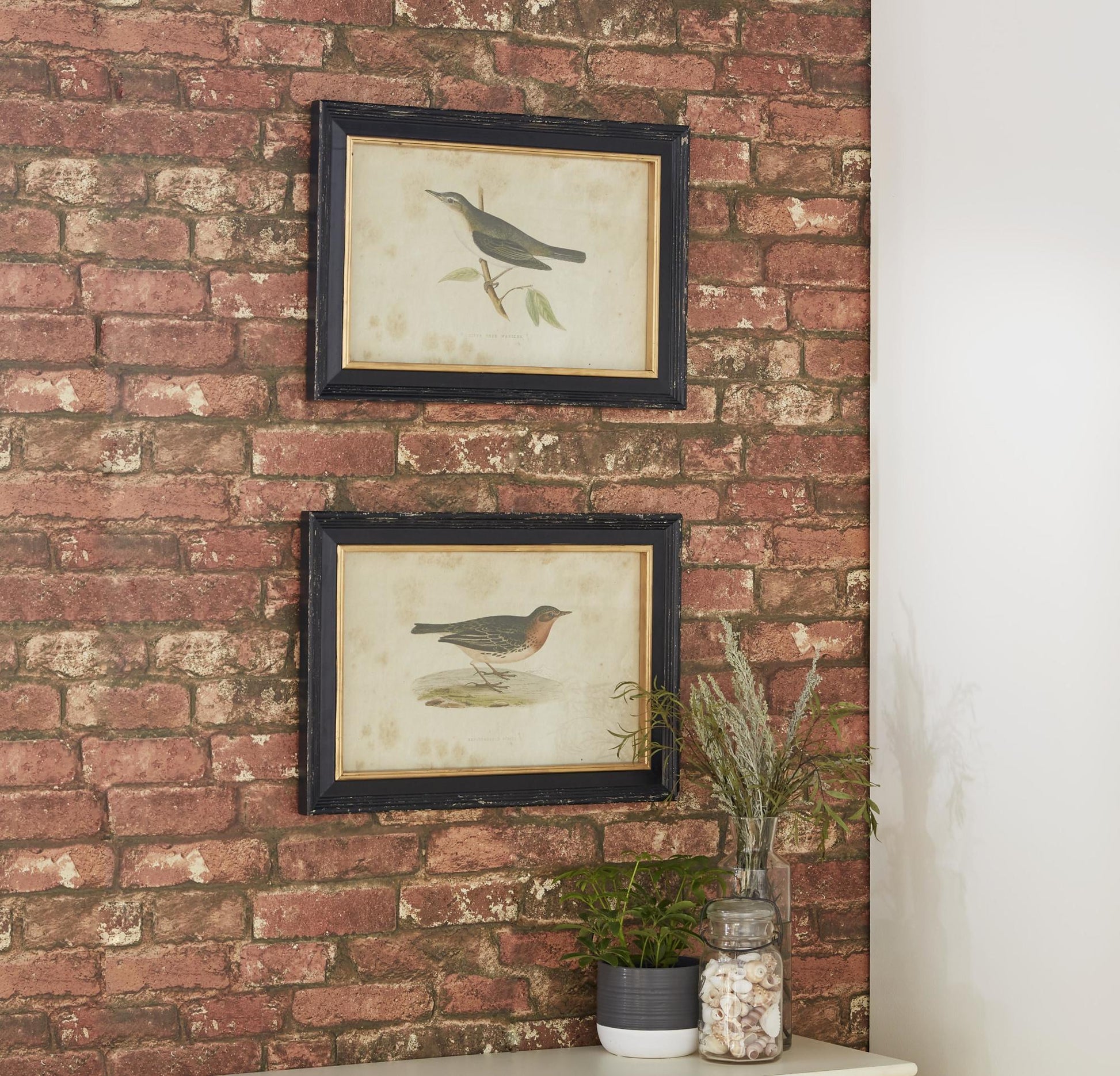 Set of 2 Bird Black Wood Living Room Framed Wall Art with Black Frame