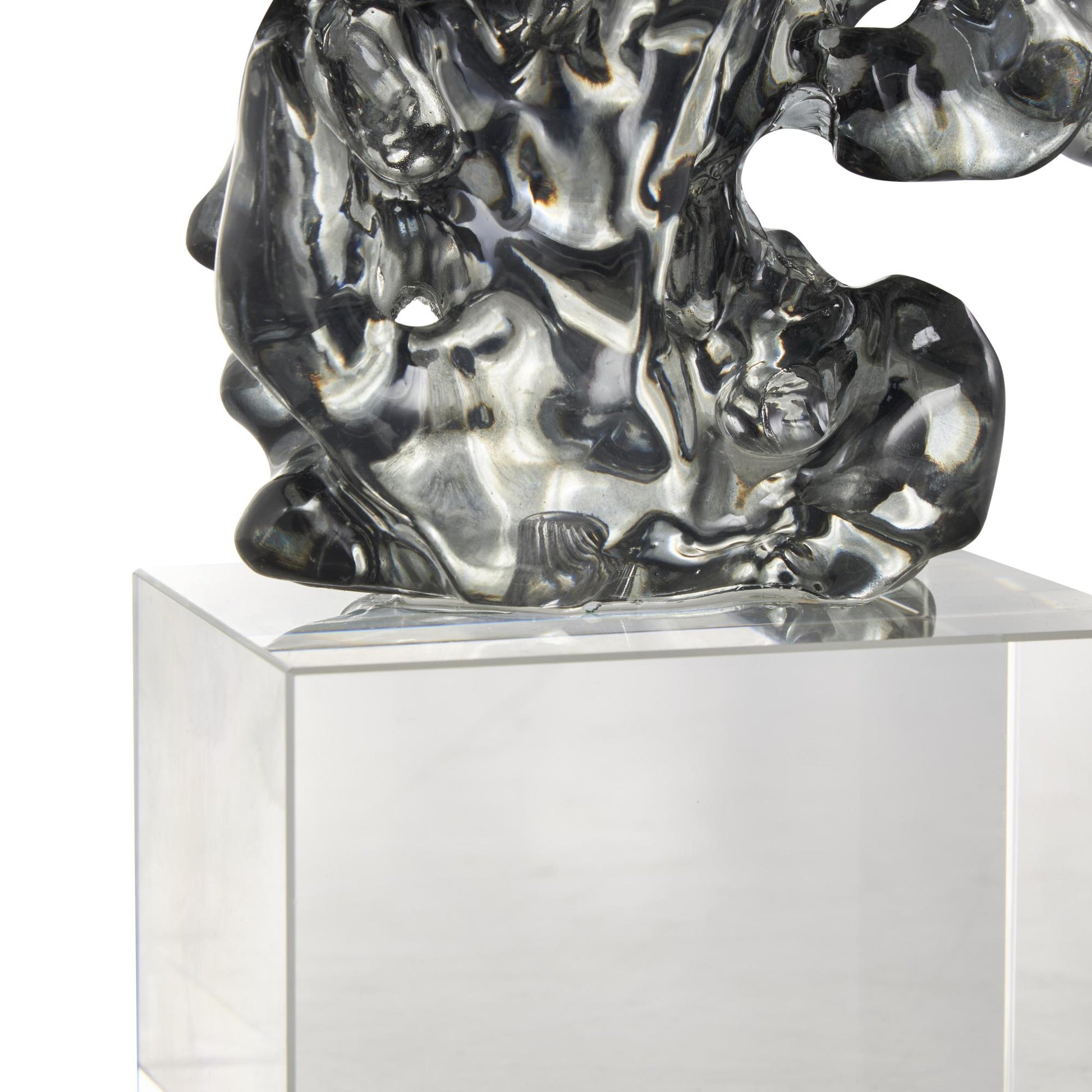 Abstract Clear Glass Freeform Decorative Sculpture with Clear Square Base