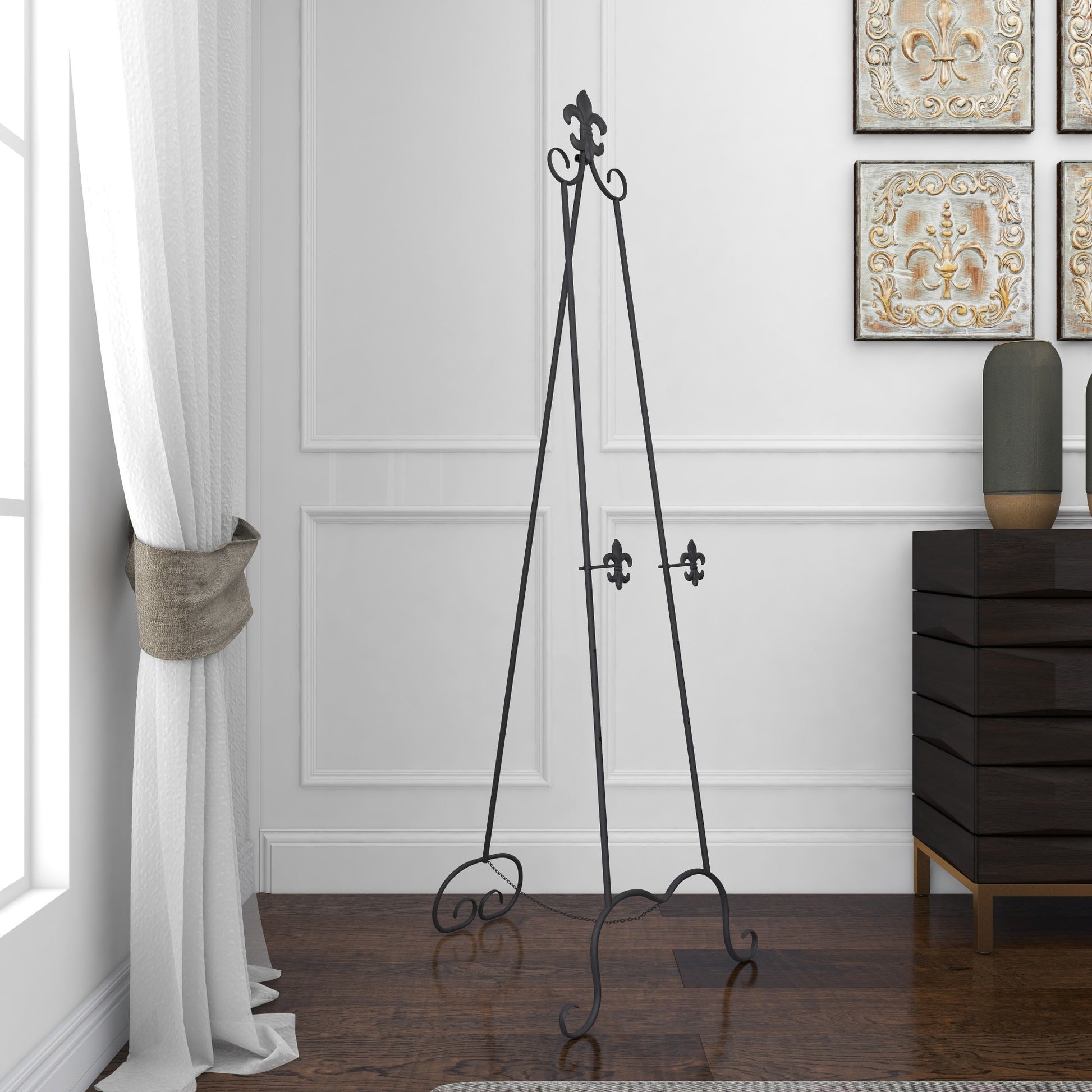 Scroll Black Metal Extra Large Adjustable 3 Tier Display Easel with Chain Support
