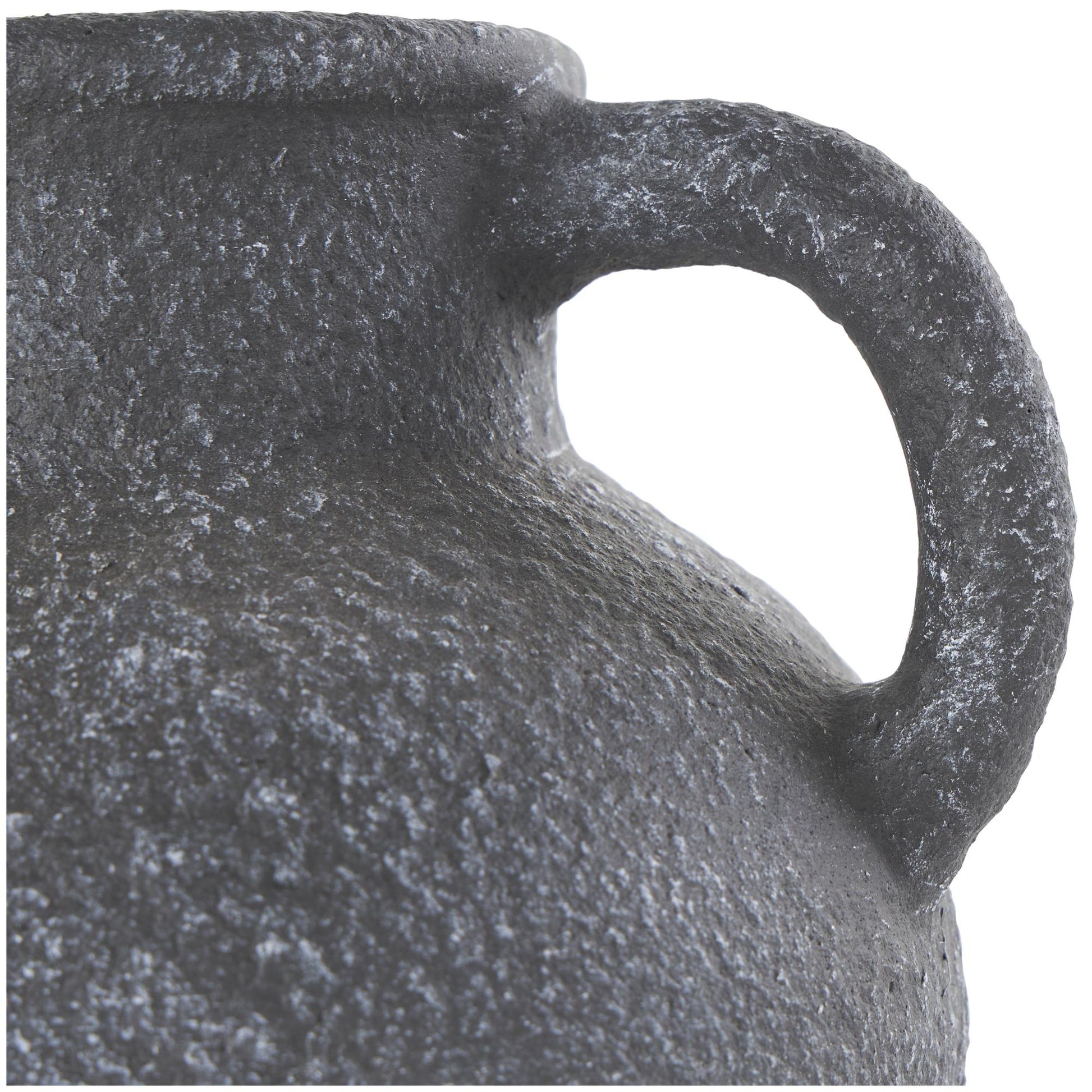 Black Ceramic Whitewashed Textured Amphora Decorative Vase with 2 Handles
