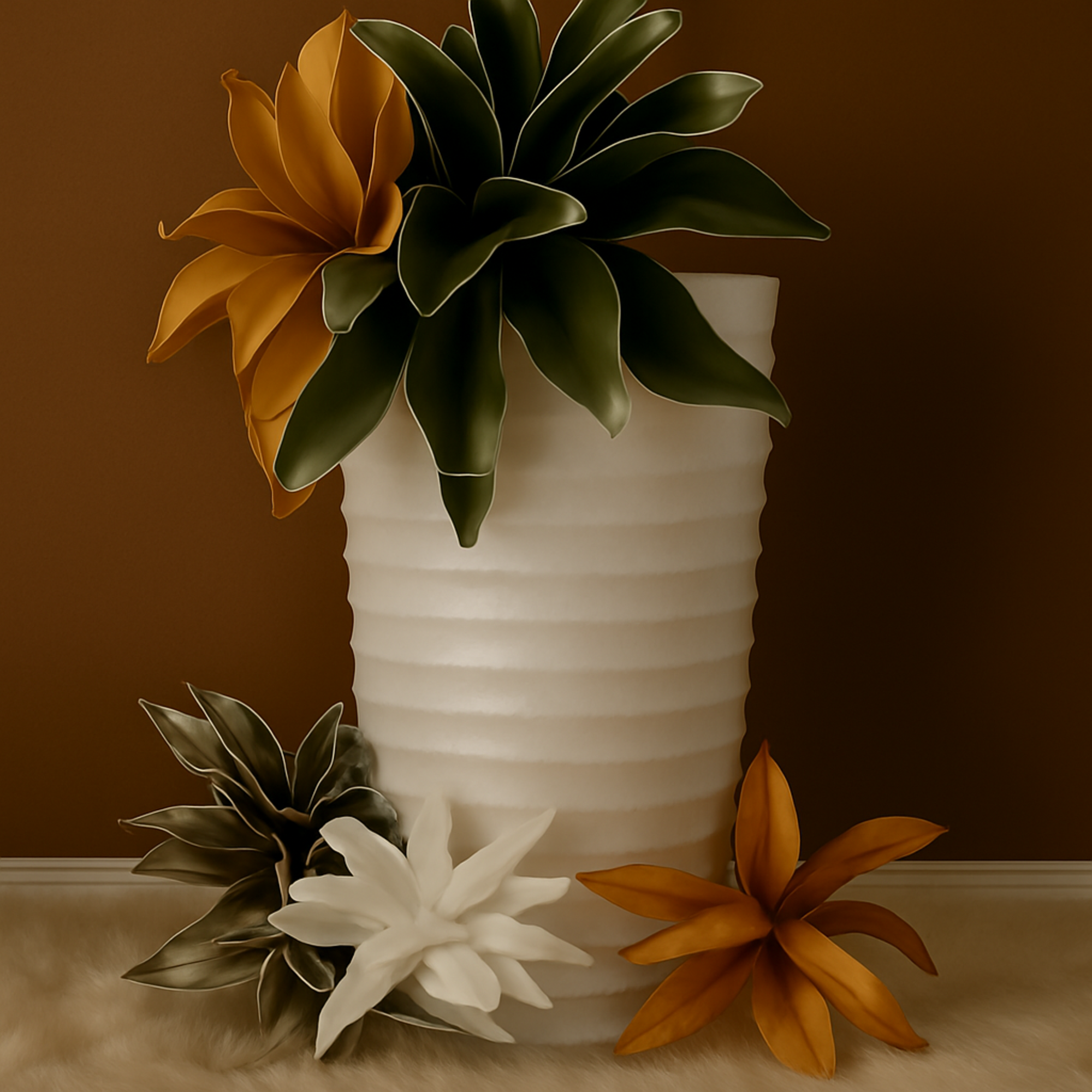 White Capiz Shell Tall Floor Decorative Vase with Ripple Design