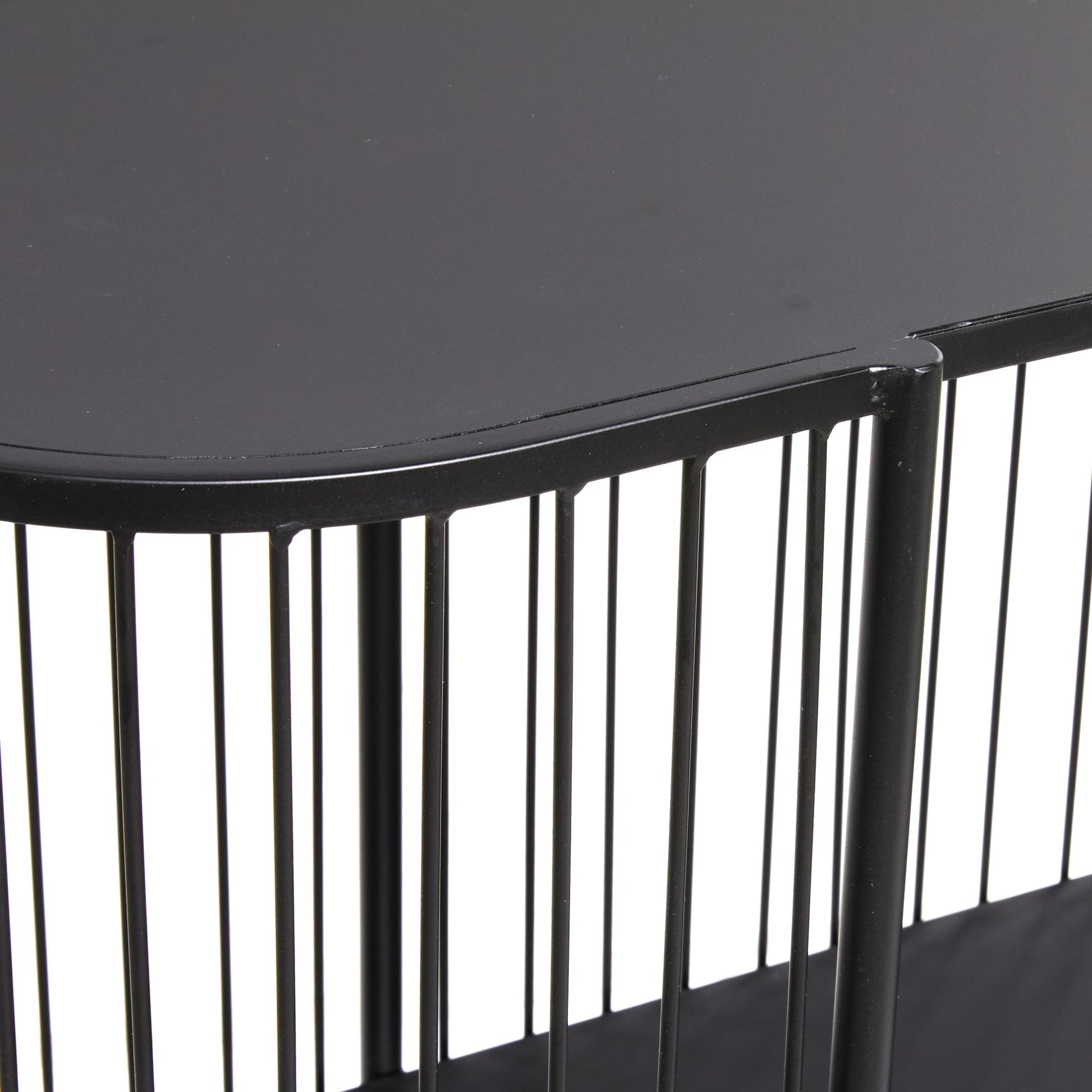 Black Metal Narrow Oval 2 Shelf Living Room Console Table with Open Wire Frame