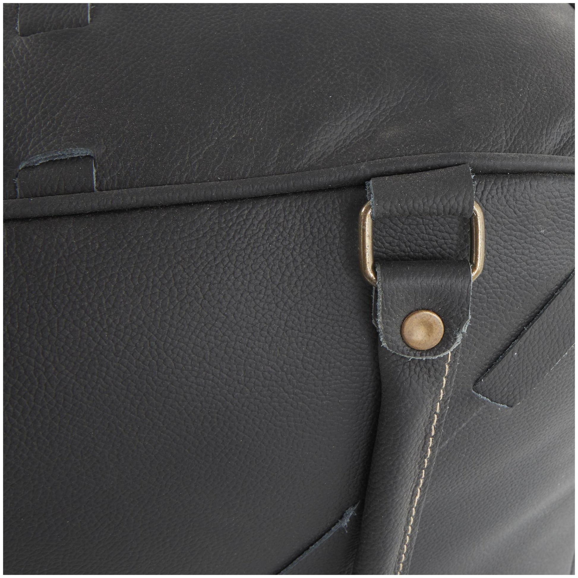 Leather Stuffed Pouf with Woven Straps and Handles