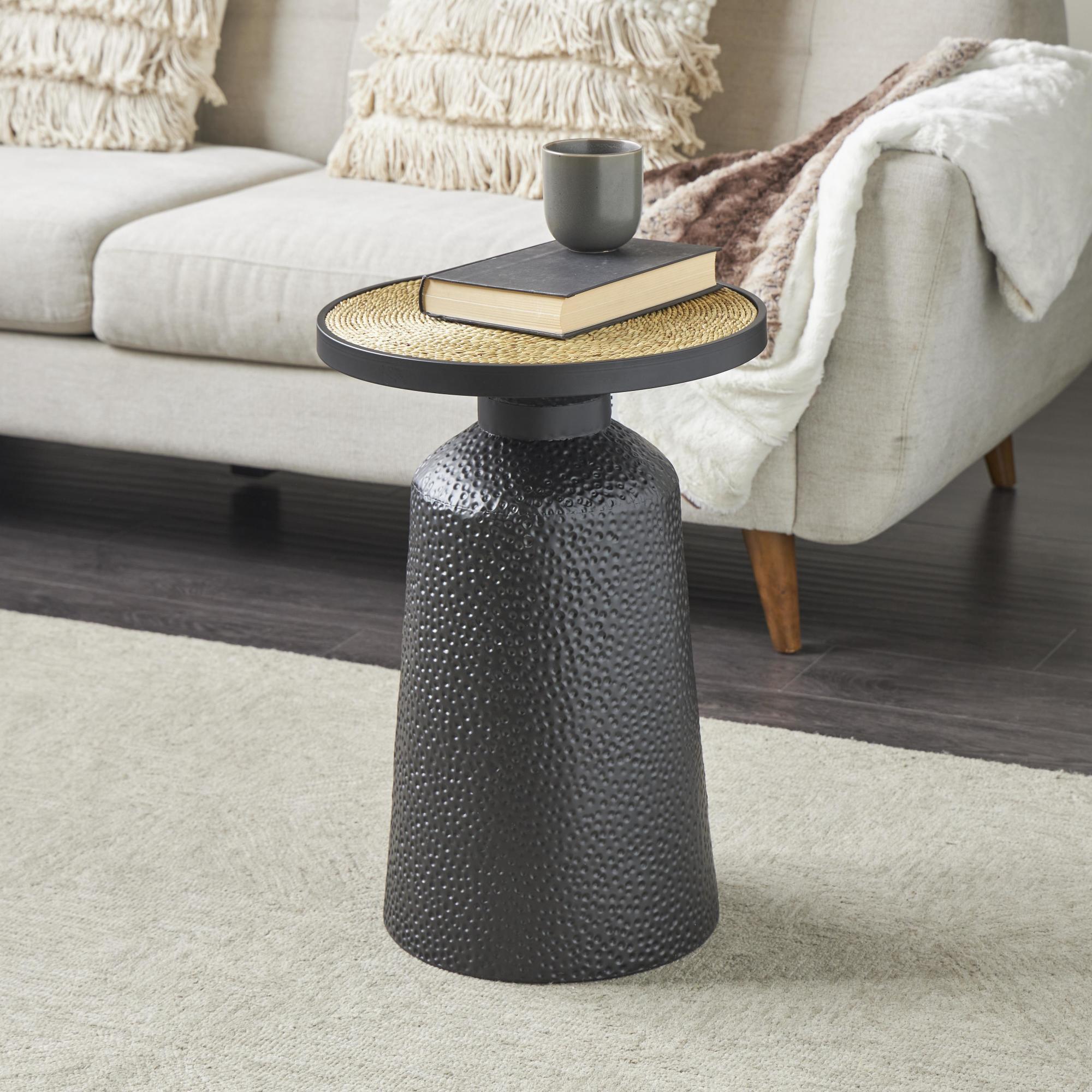 Black Metal Handmade Side End Accent Table with Rope Tabletop