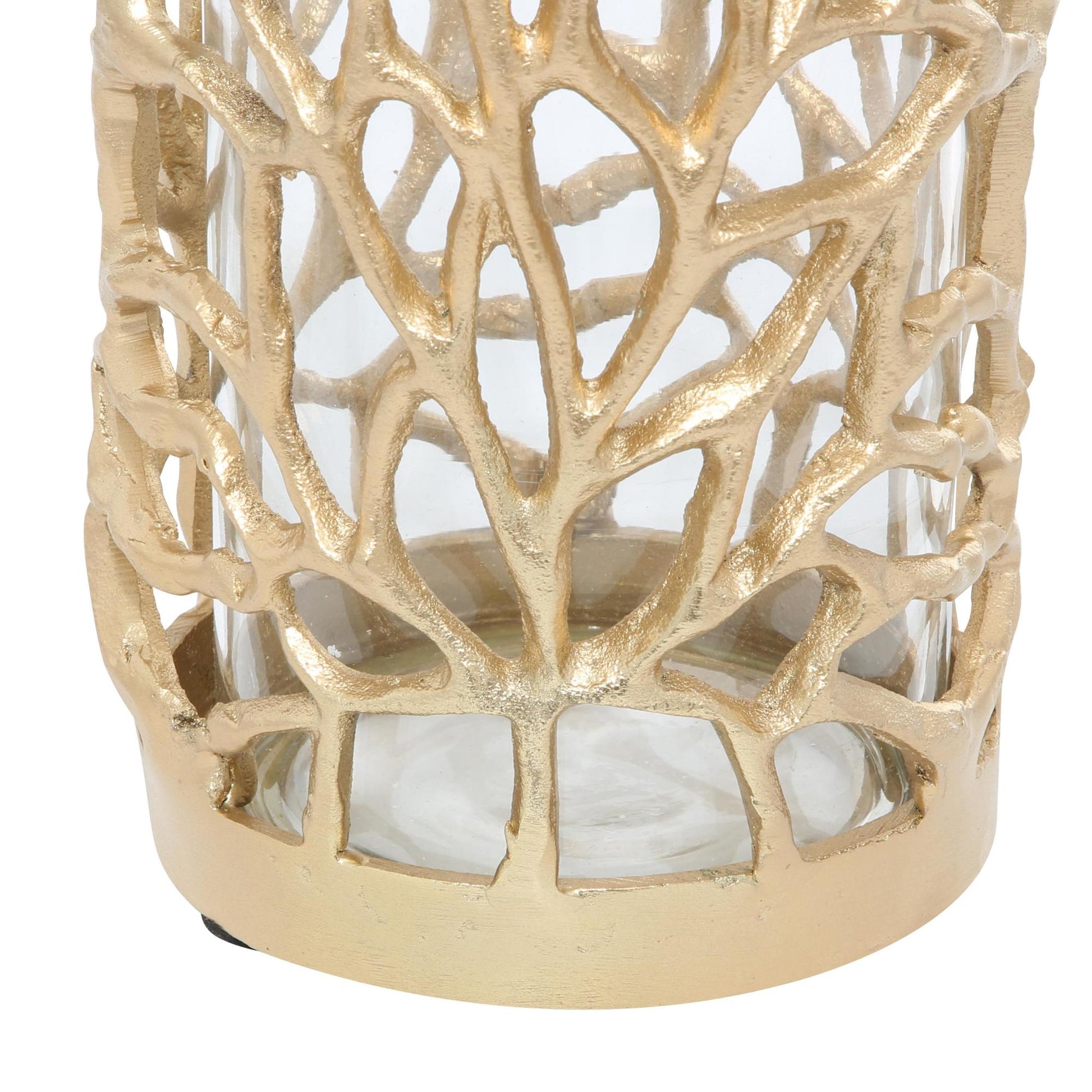 Coral Gold Aluminum Metal Decorative Indoor Outdoor Candle Lantern