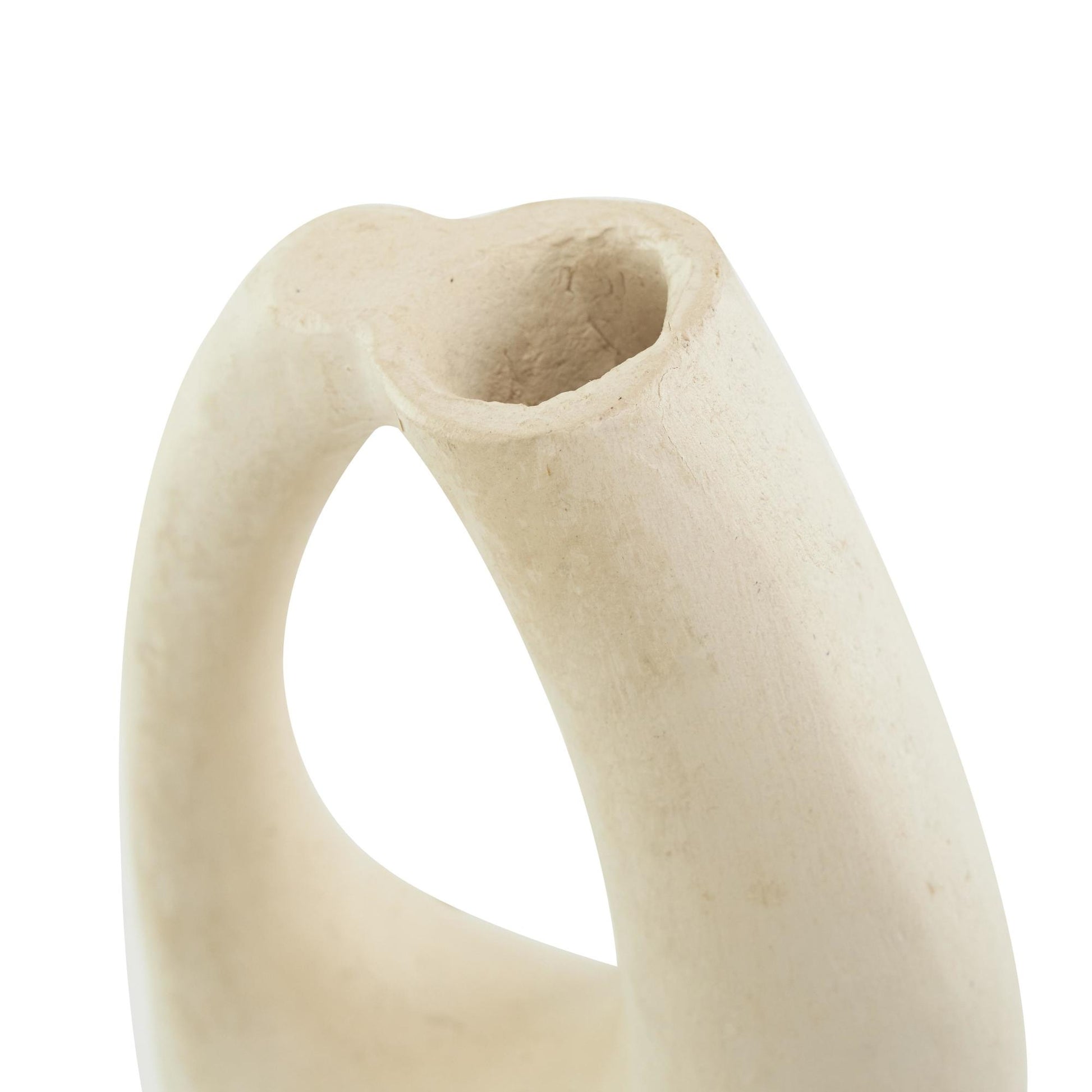 Abstract Beige Paper Mache Curved Decorative Vase with Handle