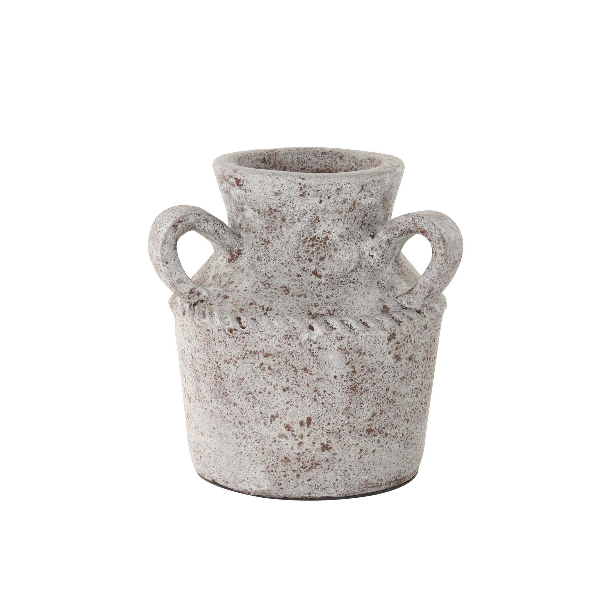 White Ceramic Antique Style Textured Decorative Vase with Arched Handles