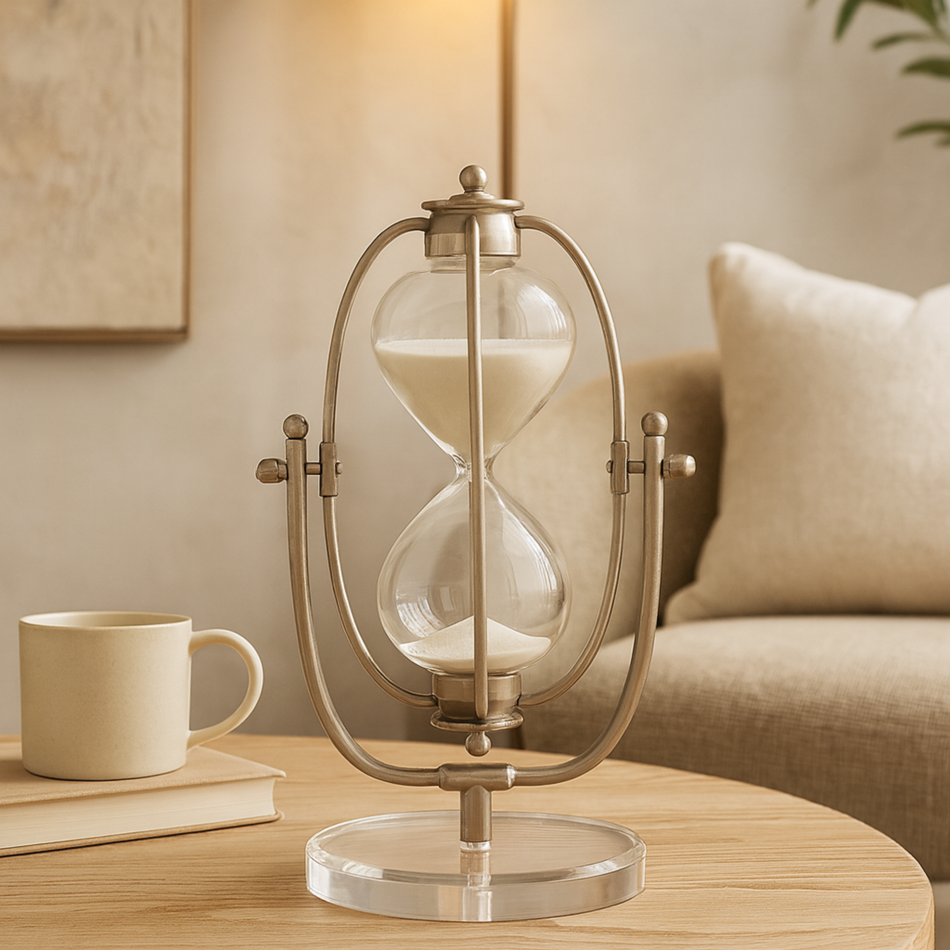 Silver Glass Hourglass Timer with Acrylic Base