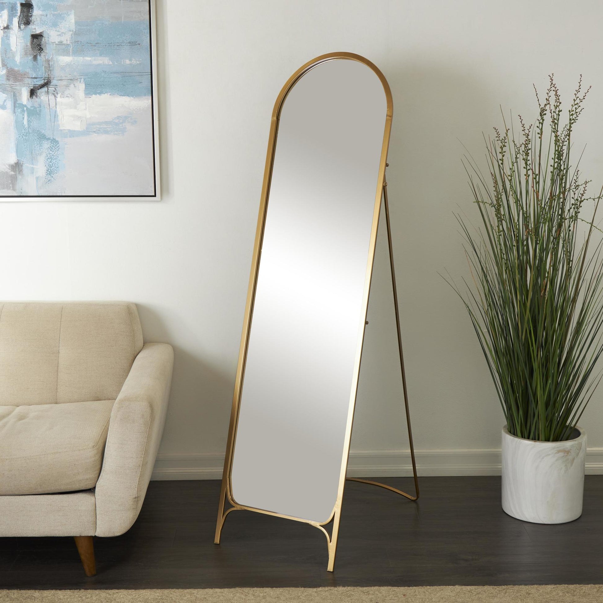 Gold Metal Arched Freestanding Foldable Room Floor Mirror