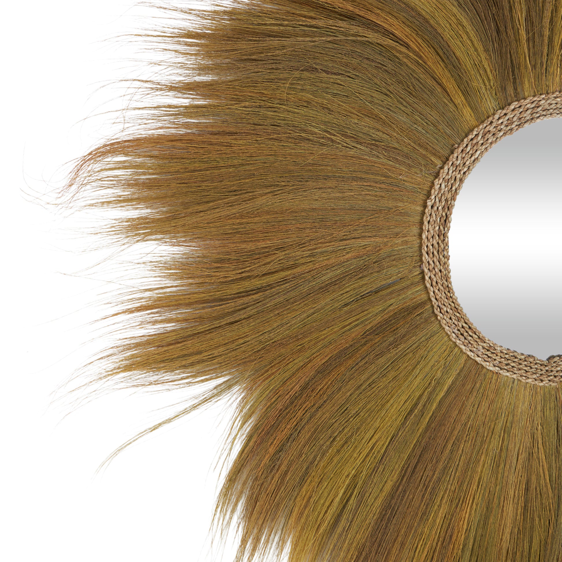Brown Dried Plant Tribal Inspired Sunburst Grass Room Wall Mirror with Coiled Rope Center