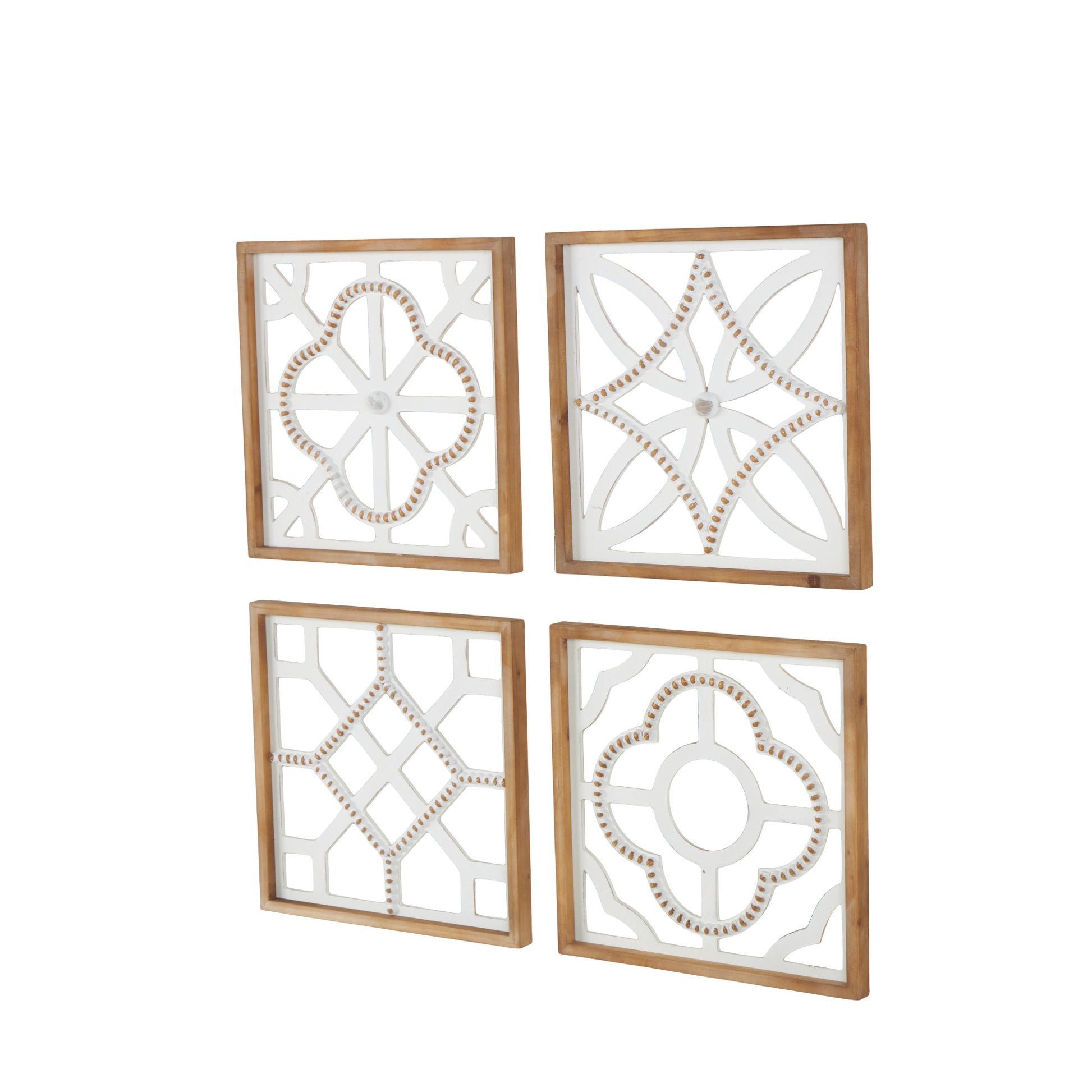 Set of 4 Geometric White Wood Beaded Home Wall Decor